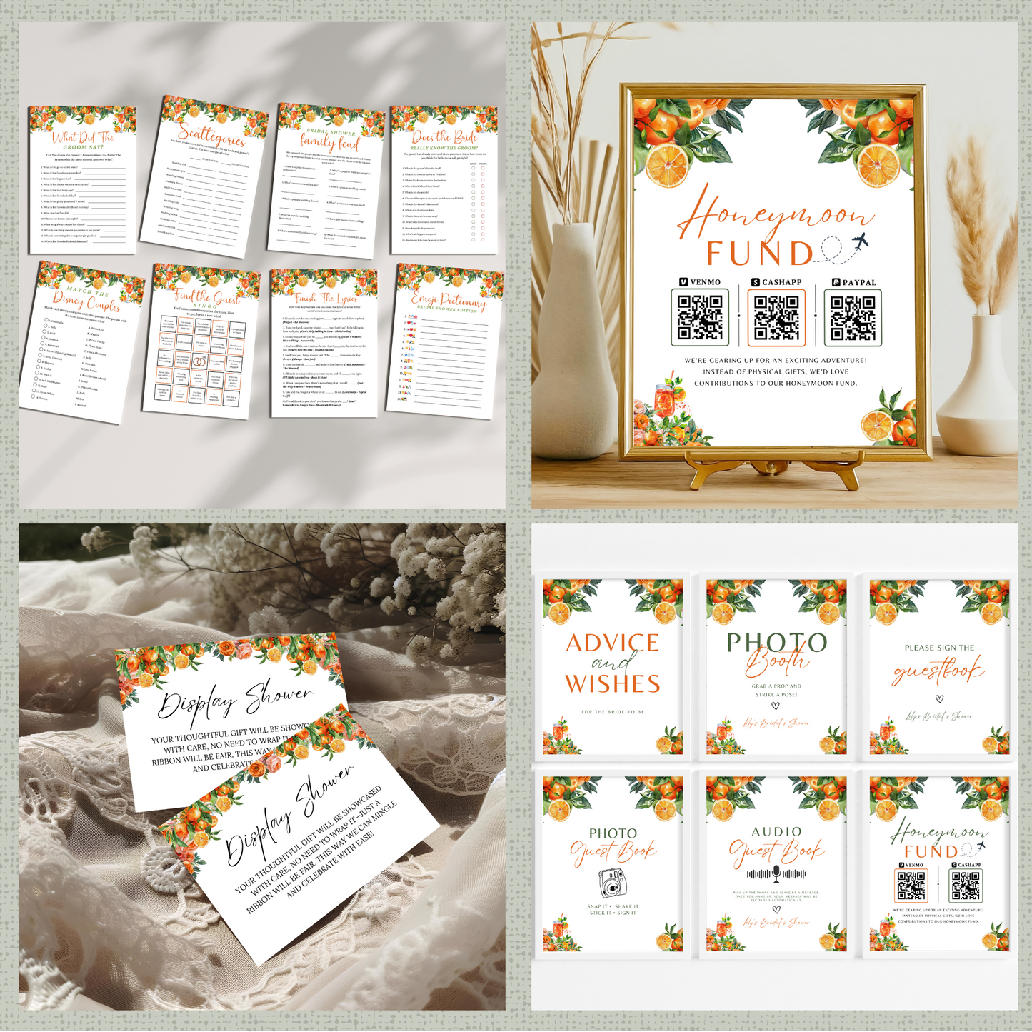 Love at First Spritz Bridal Shower Games & Signs