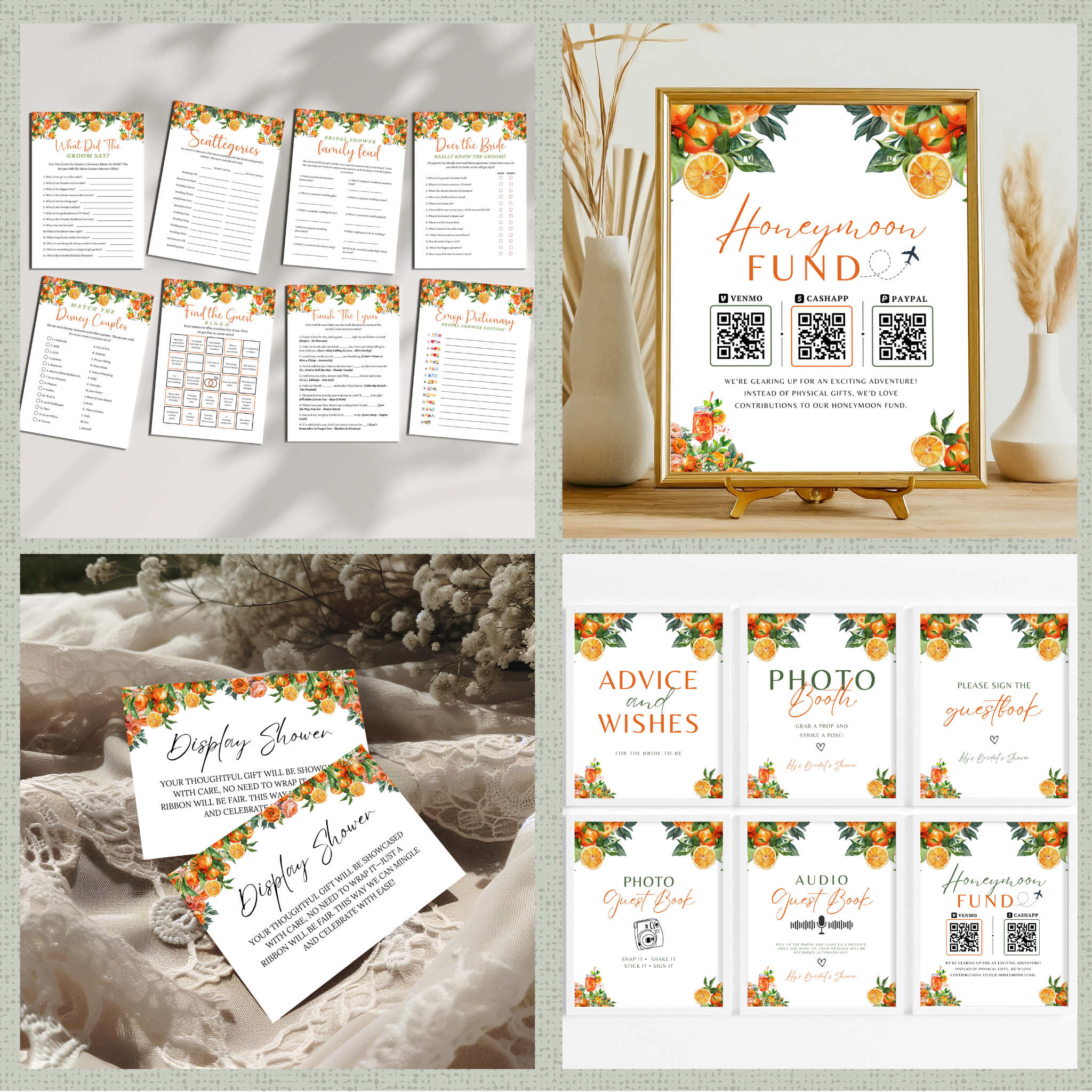 Love at First Spritz Bridal Shower Games & Signs