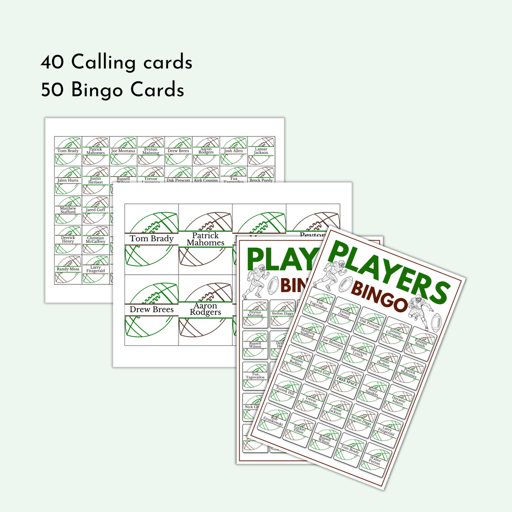 Football Players Bingo Game | 50 Cards
