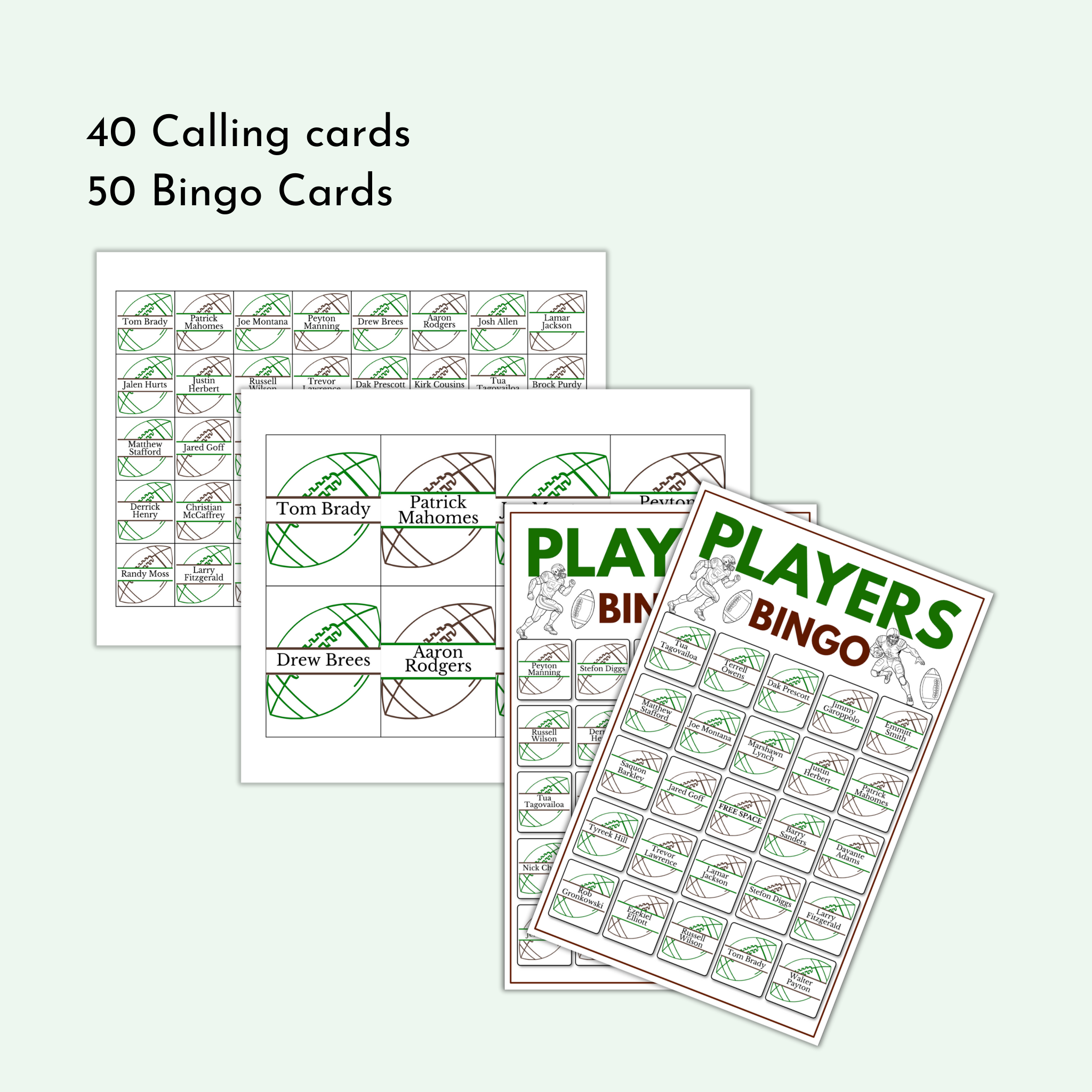 Football Players Bingo Game | 50 Cards