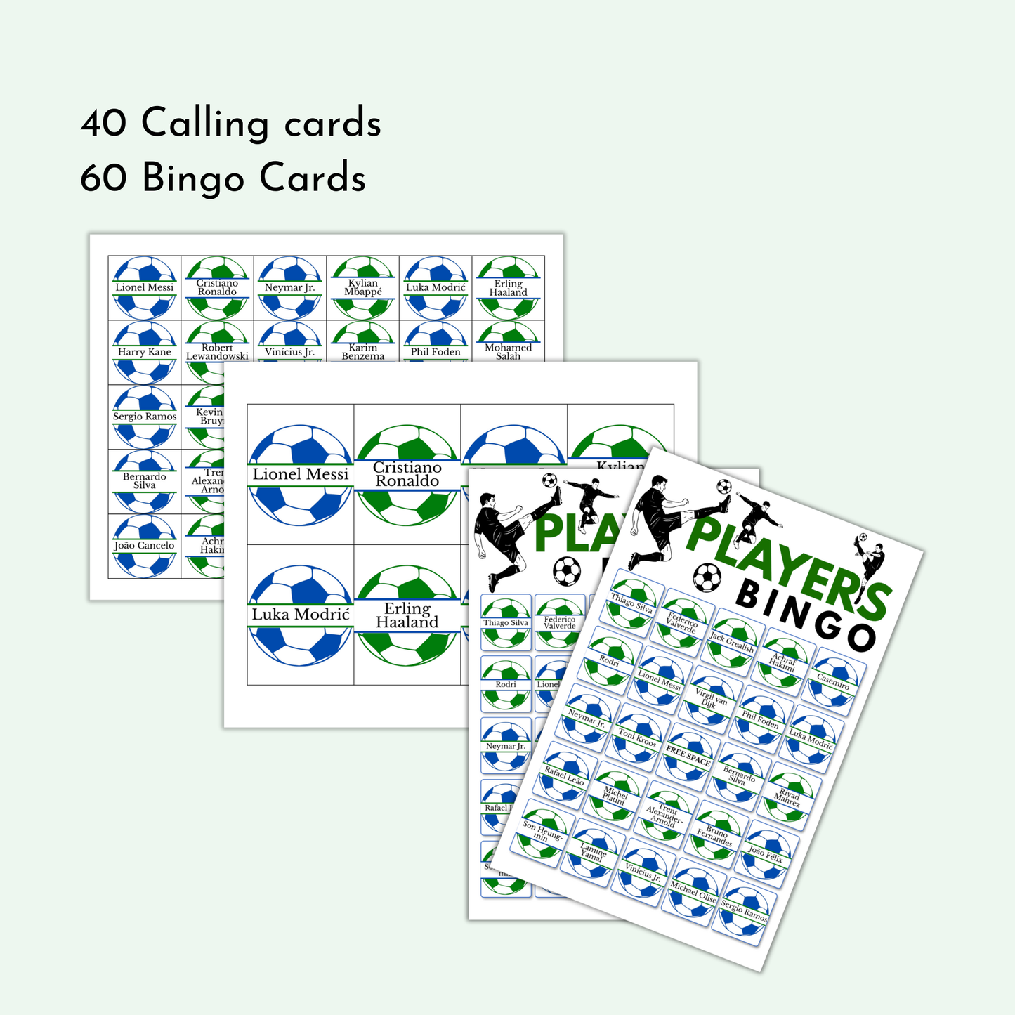 Football (Soccer) Players Bingo Game | 60 Cards