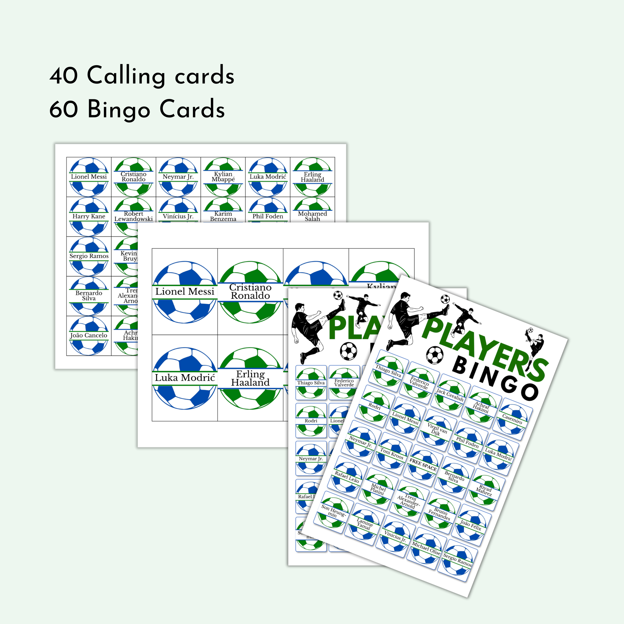 Football (Soccer) Players Bingo Game | 60 Cards