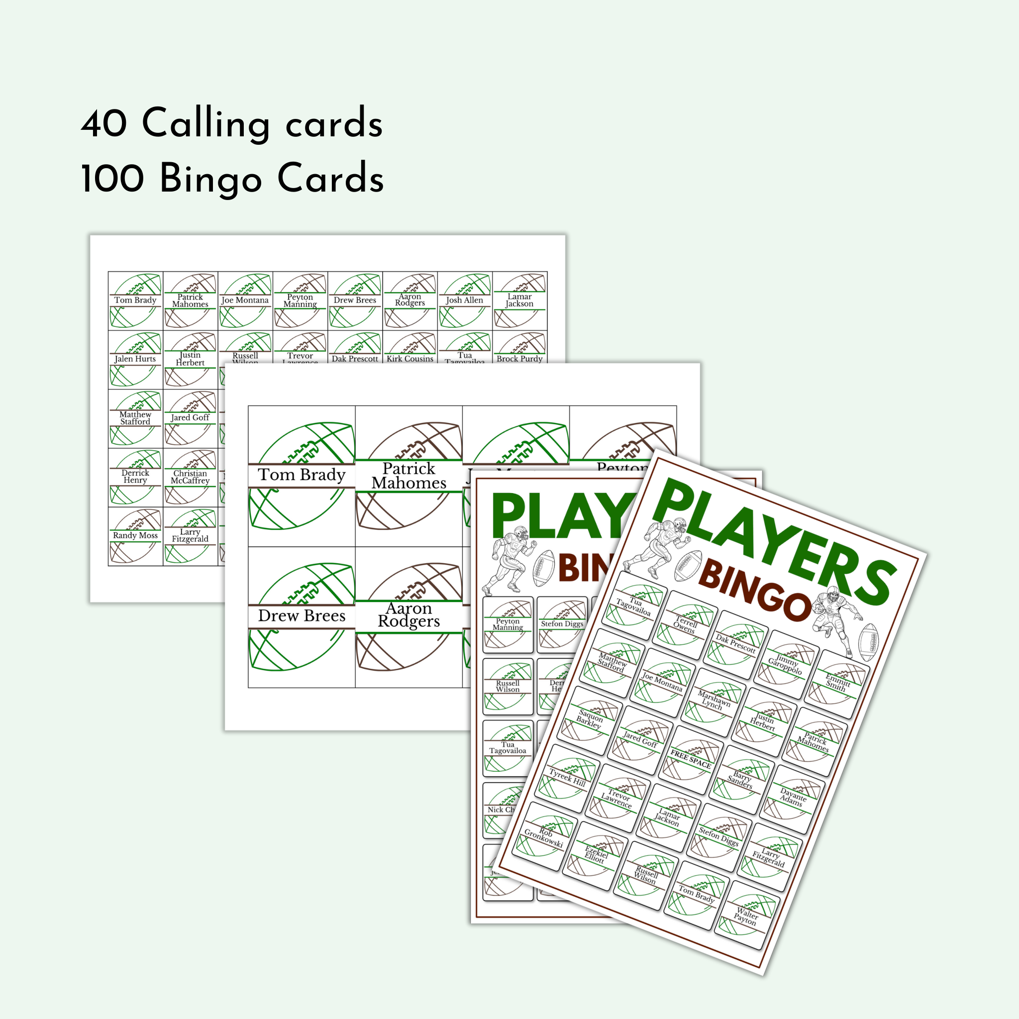 Football Players Bingo Game | 100 Cards