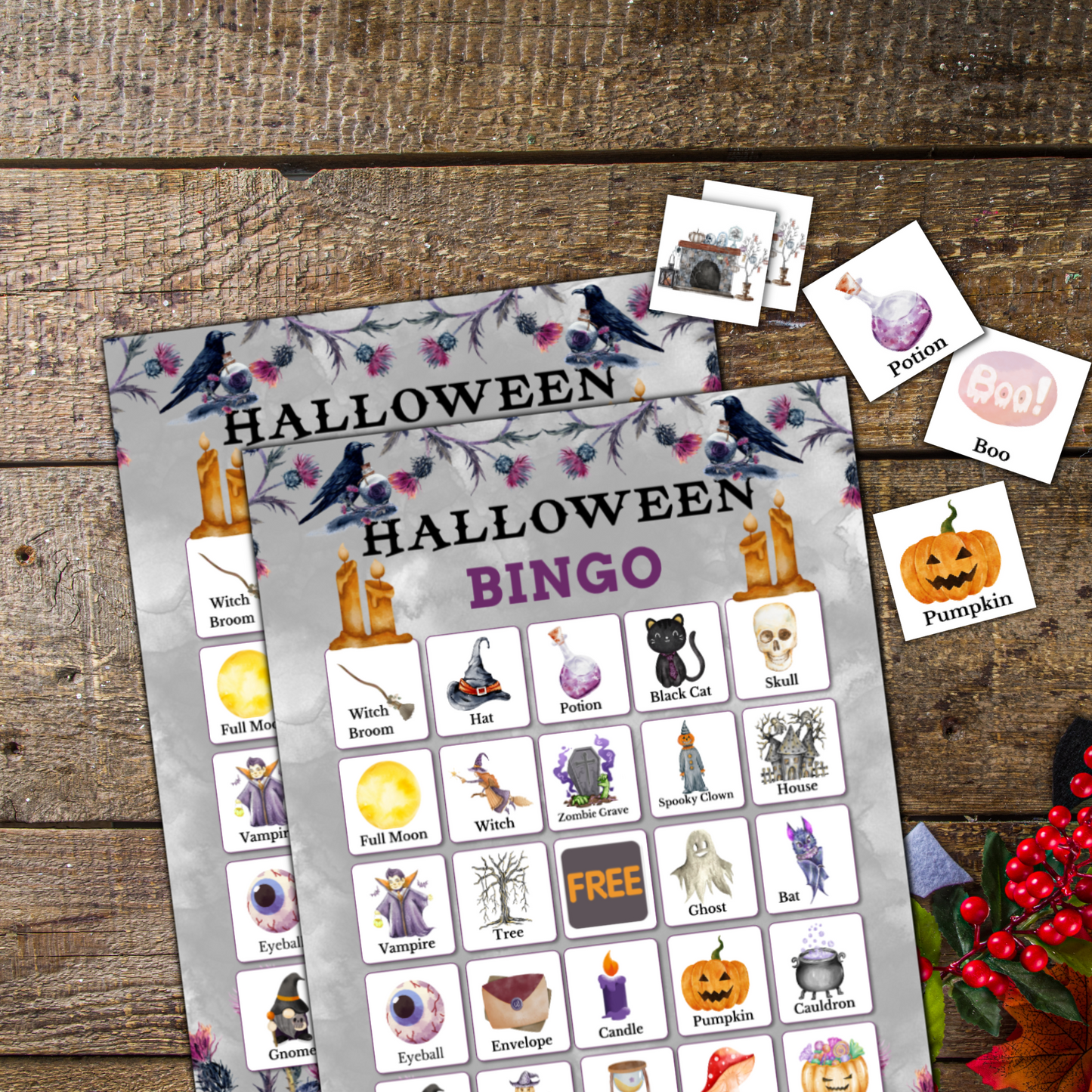 Halloween Bingo Game - 30 Unique Cards