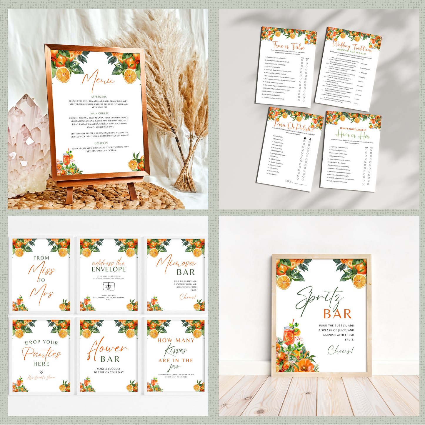 Love at First Spritz Bridal Shower Games & Signs