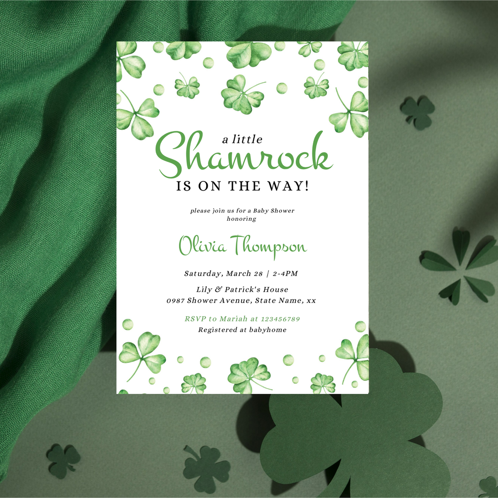 A Little Shamrock Baby Shower Invitation Bundle - St Patrick's Day Template