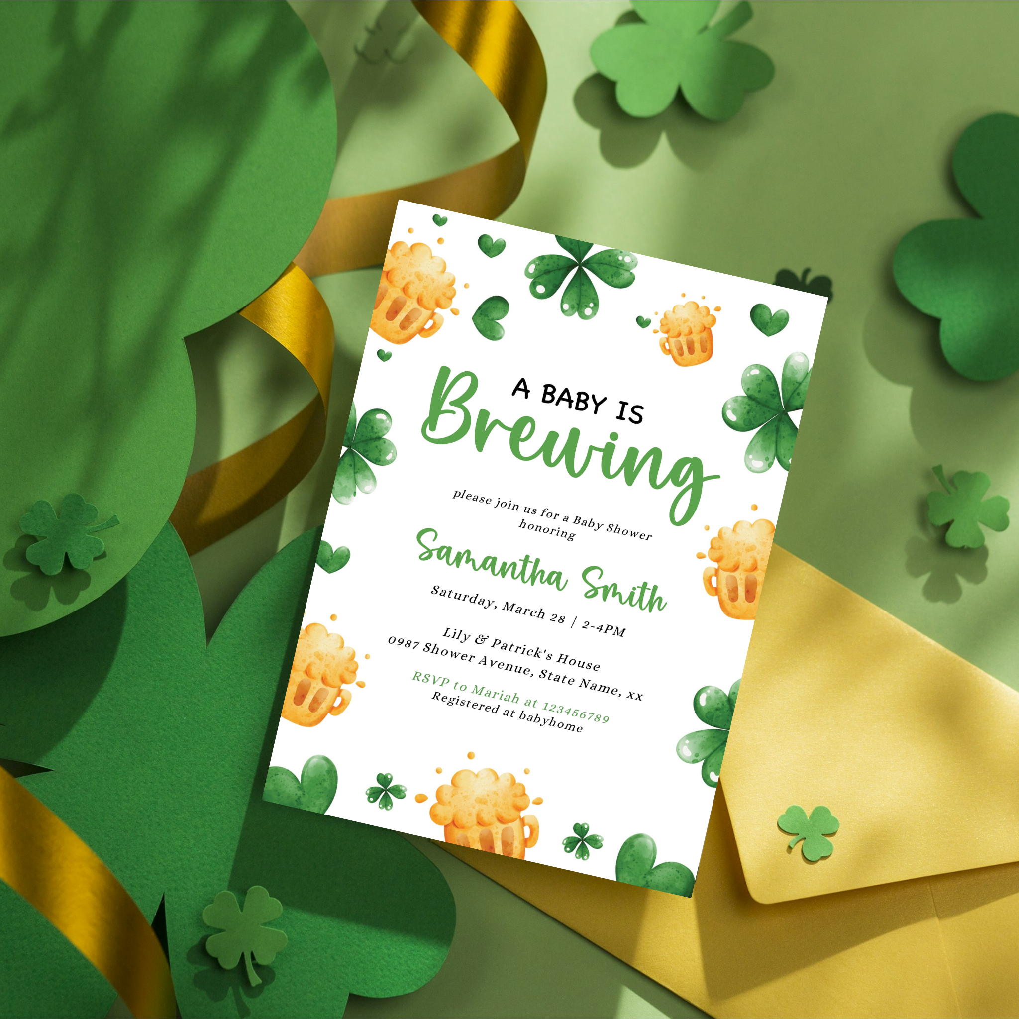 A Baby is Brewing - Editable St Patrick's Baby Shower Invitation Bundle