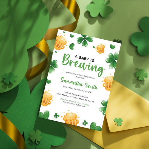 A Baby is Brewing - Editable St Patrick's Baby Shower Invitation Bundle