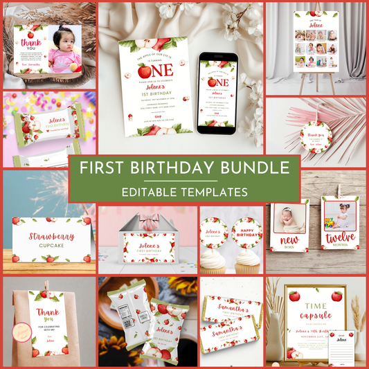 Apple 1st Birthday Template Bundle