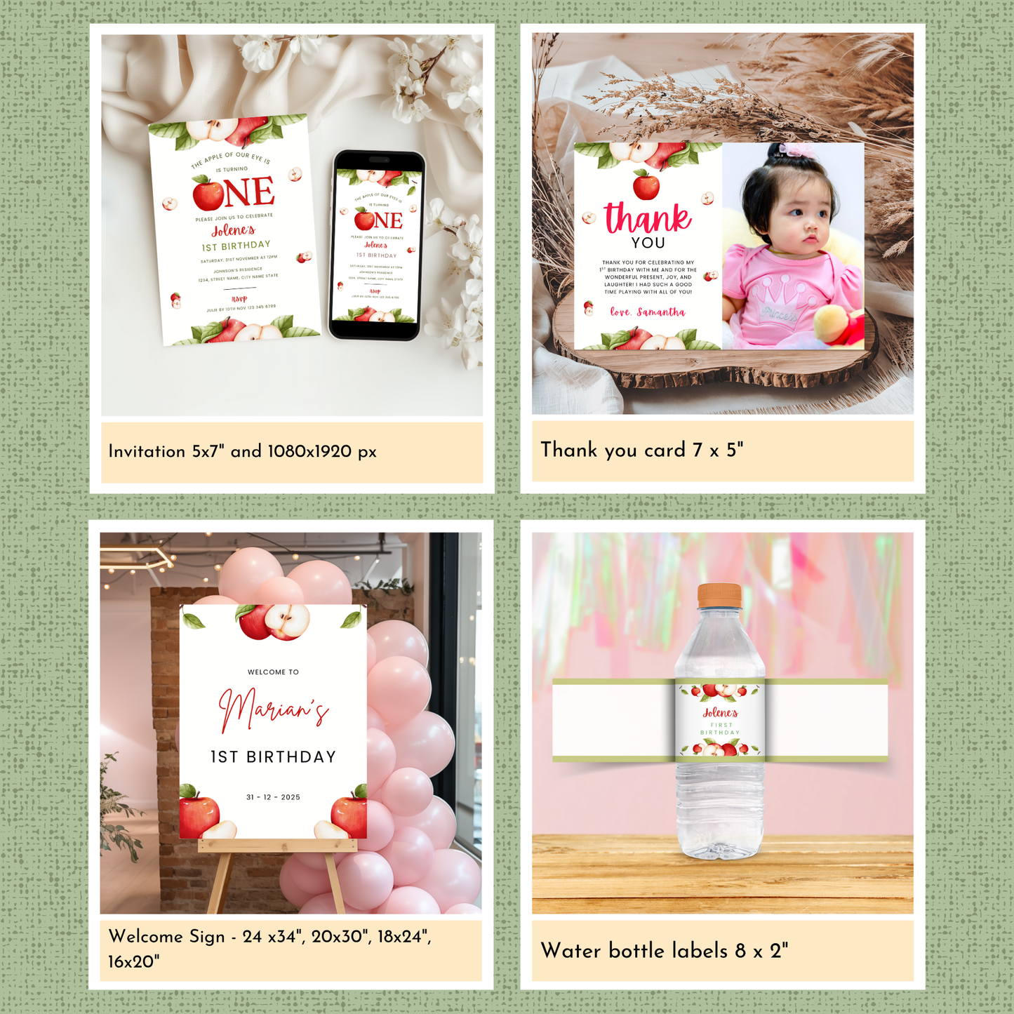 Apple 1st Birthday Template Bundle