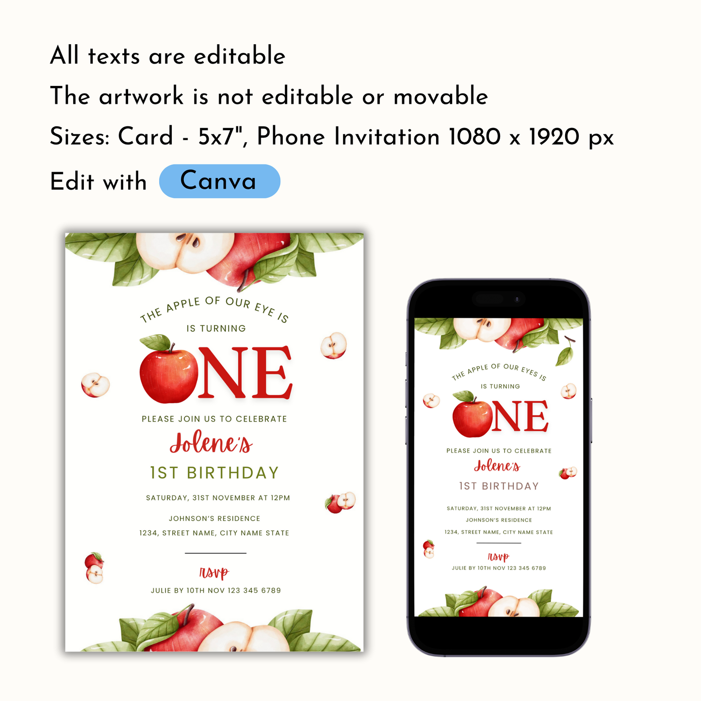 Apple 1st Birthday Invitation
