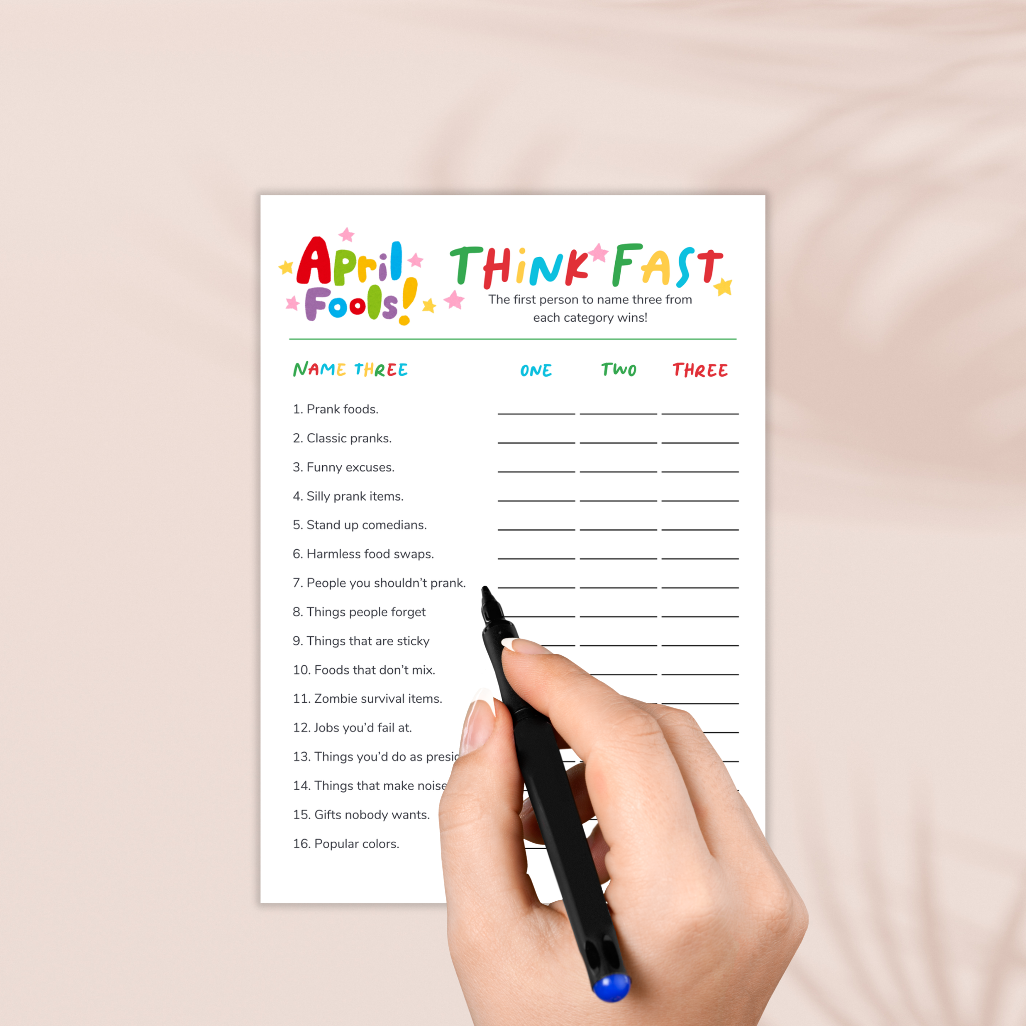 April Fools Think Fast Game