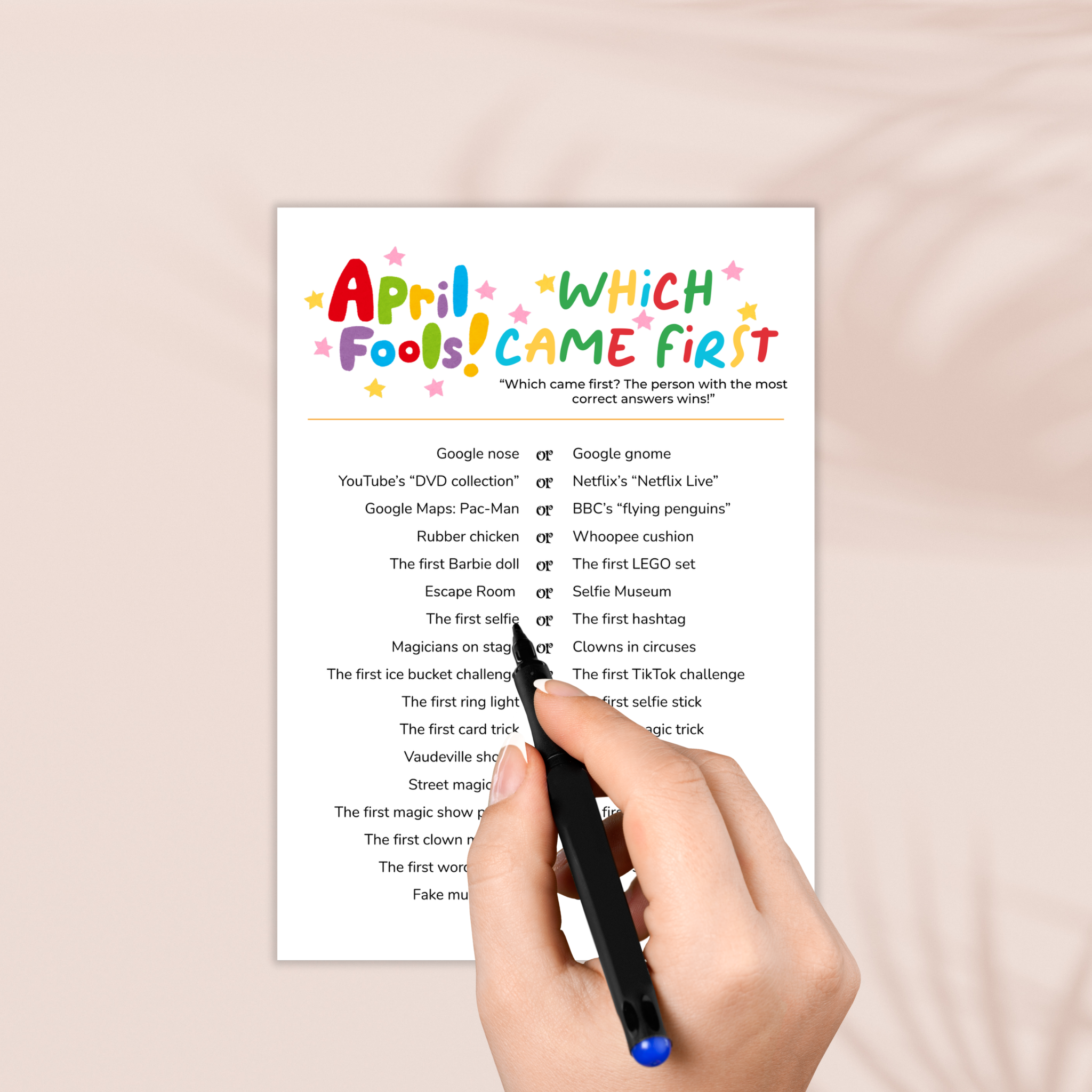 April Fools Which Came First Game