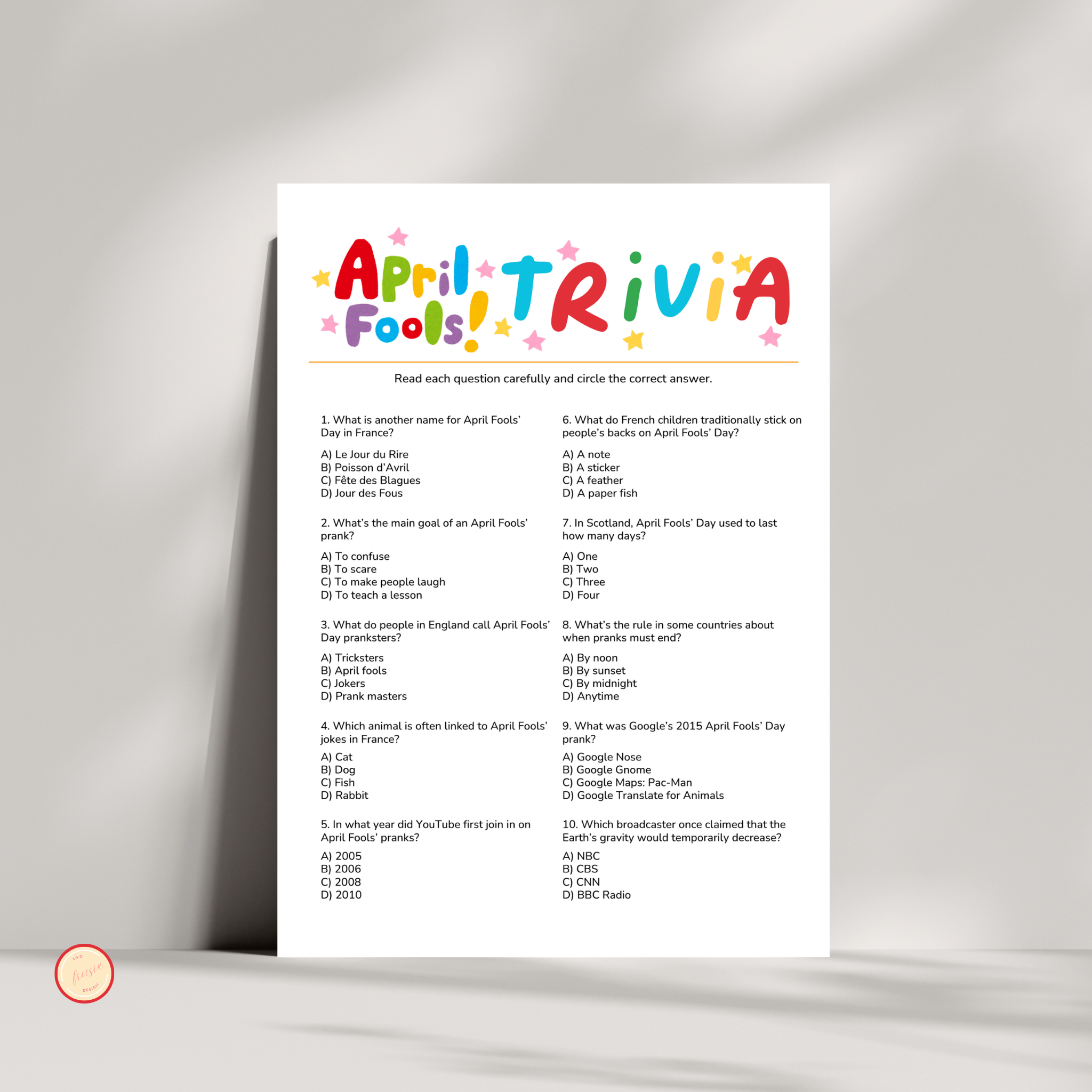 April Fools Trivia Game