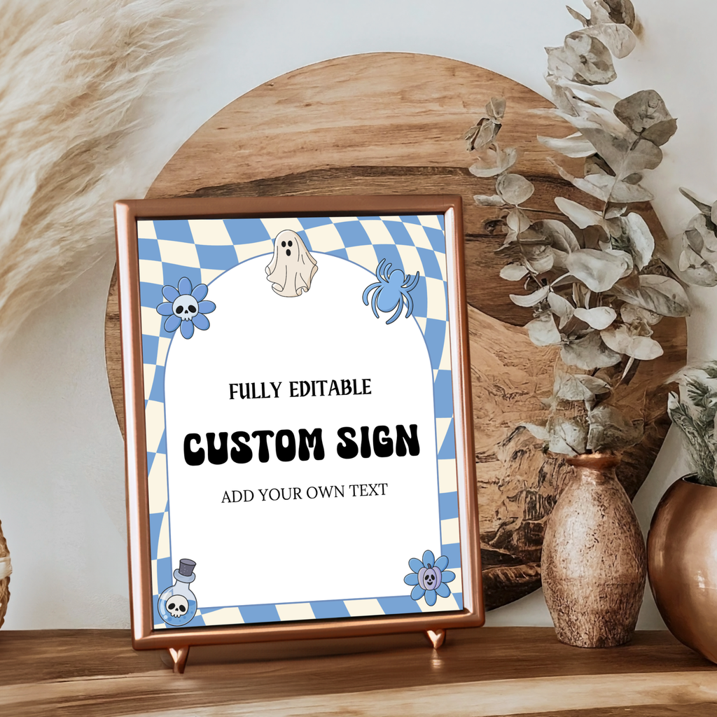 Halloween Baby Shower Table Sign | Blue