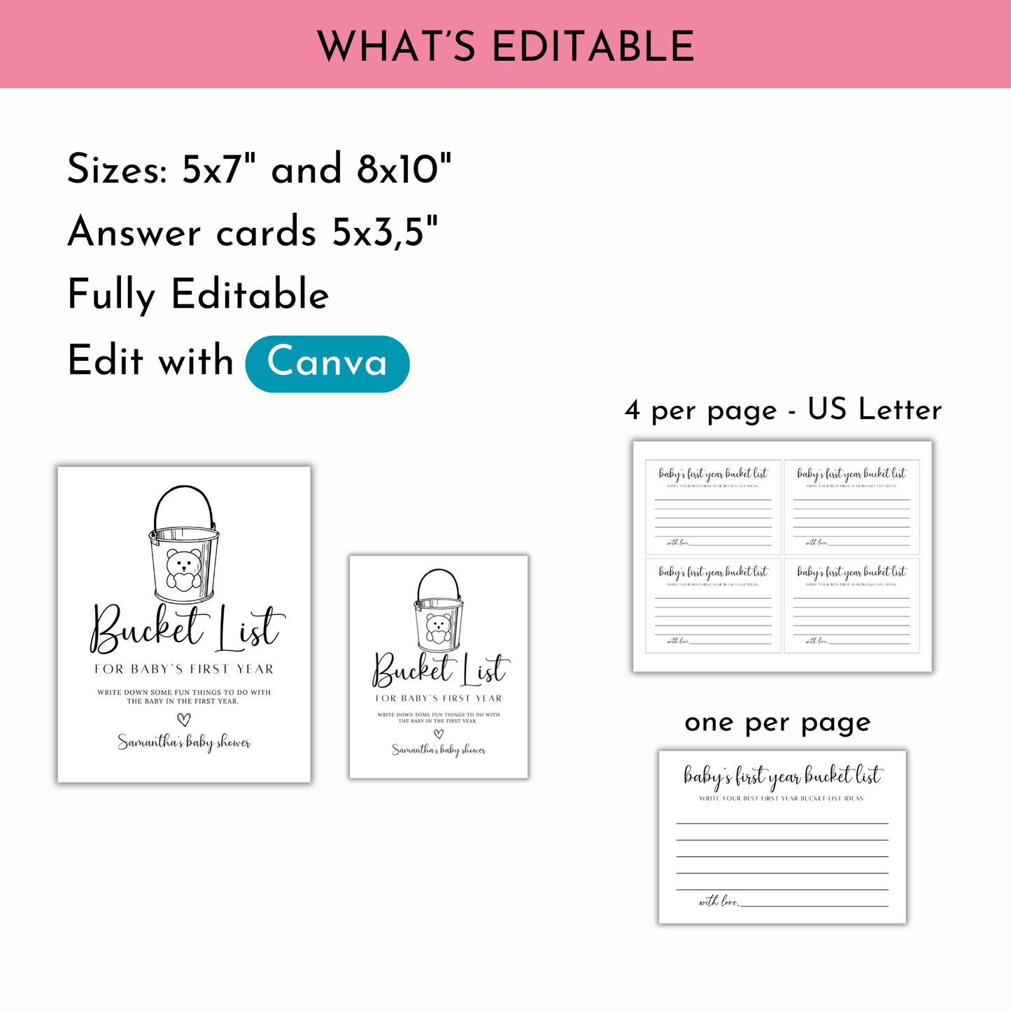 Baby Bucket List Sign & Card Template