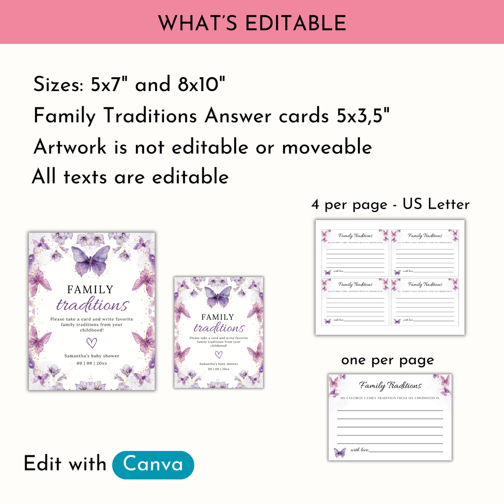 Family Tradition Table Sign - Purple Butterfly