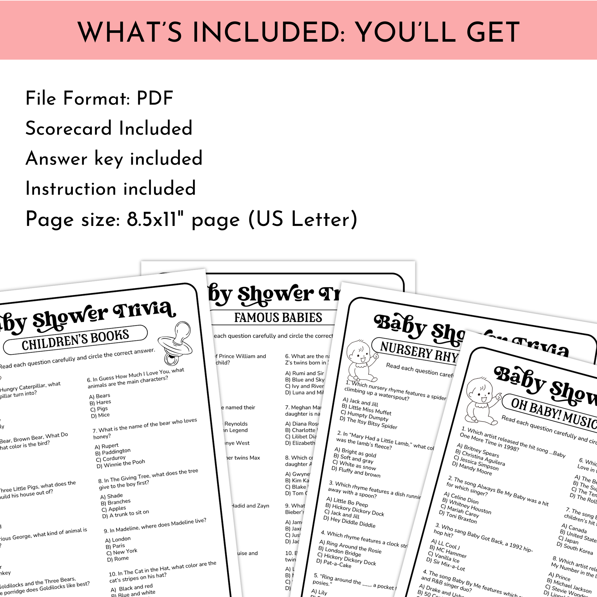 Baby Shower Trivia Game Bundle