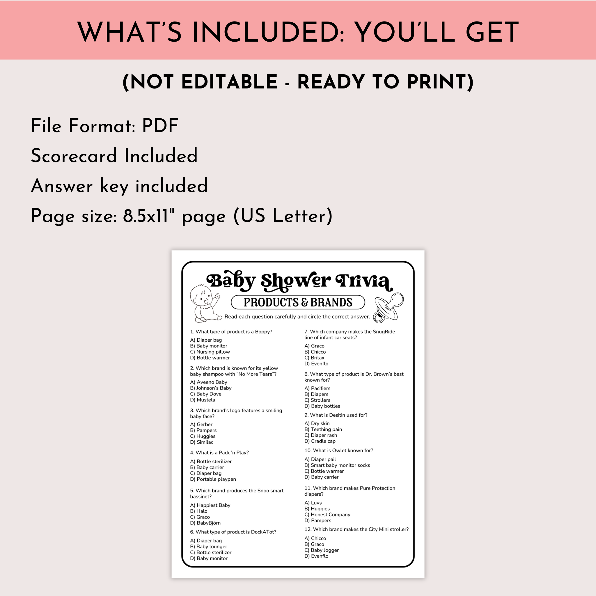 Baby Products Trivia Game