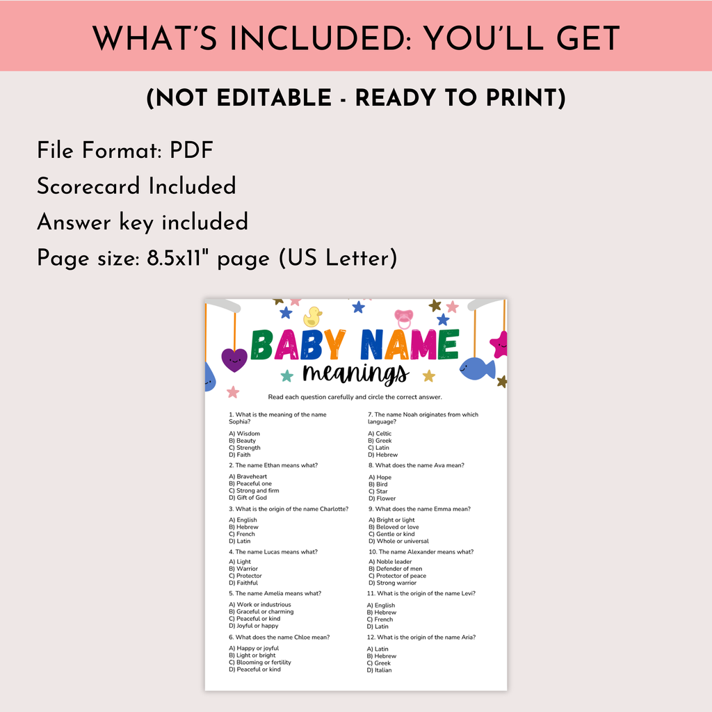 Baby Name Meanings Trivia Game