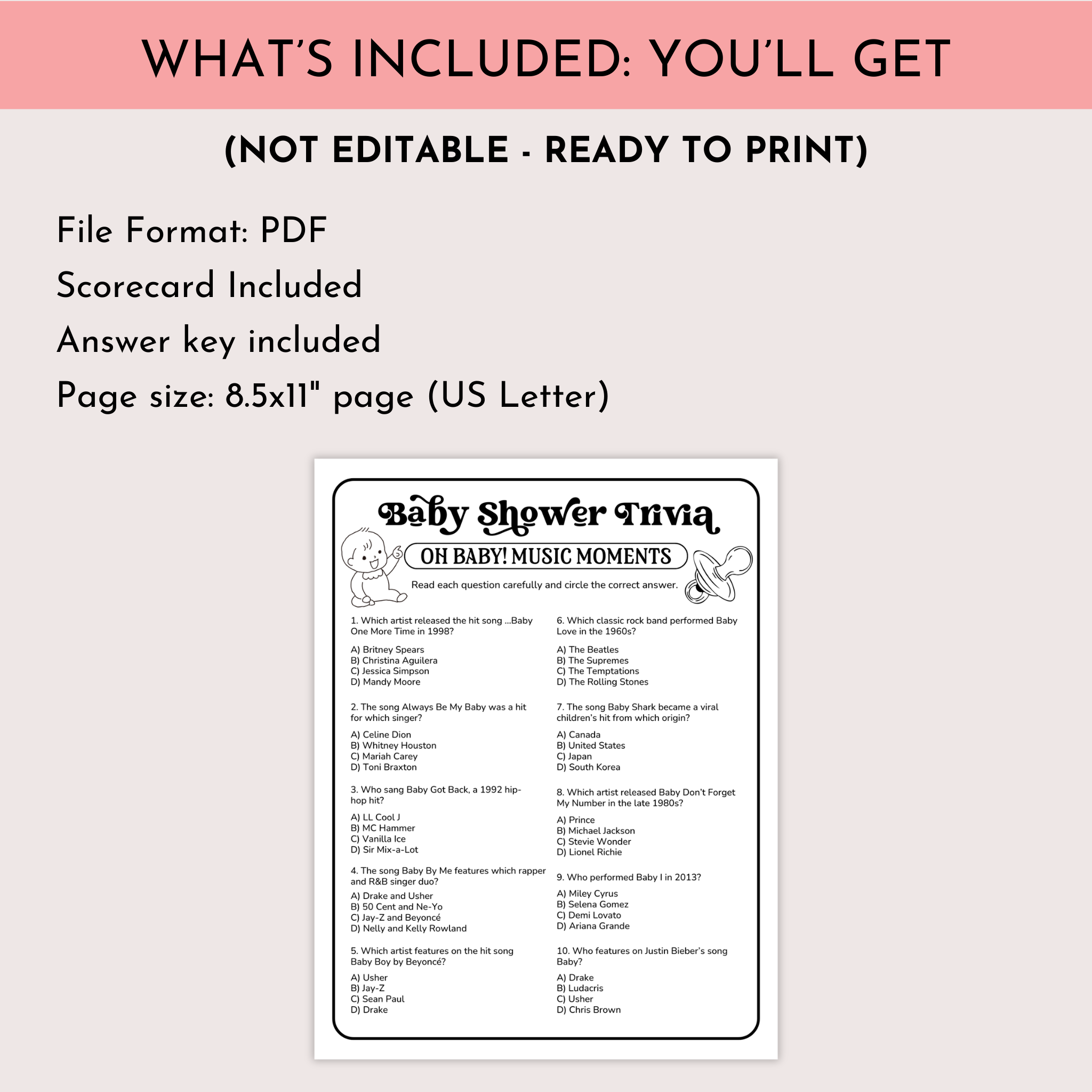 Oh Baby Music Trivia Game