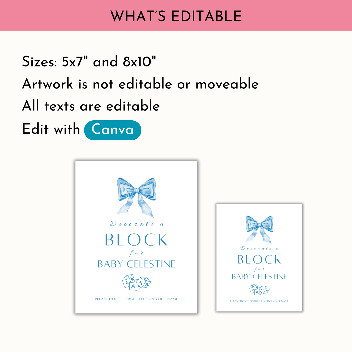 Decorate a block Sign - Blue Bow