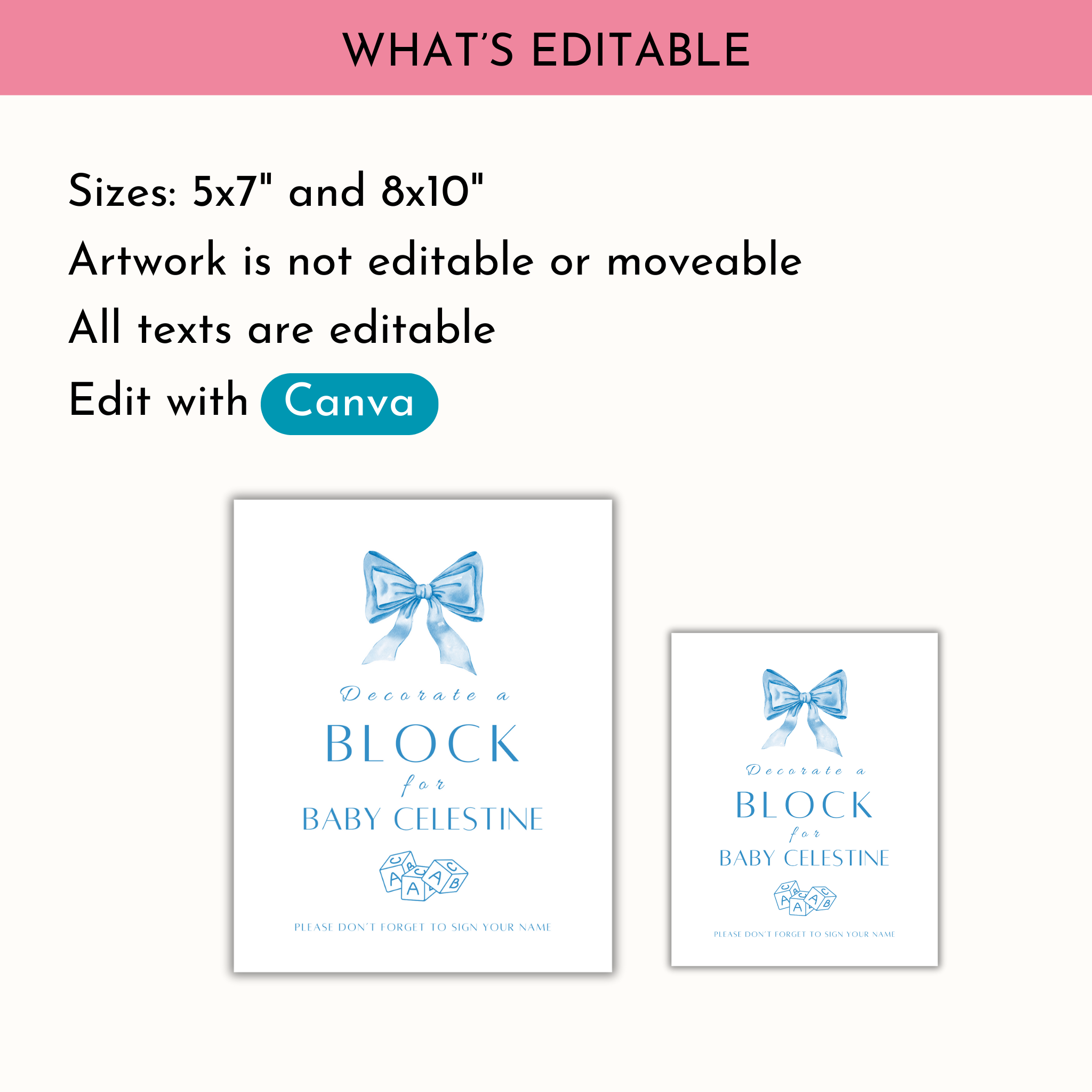 Decorate a block Sign - Blue Bow