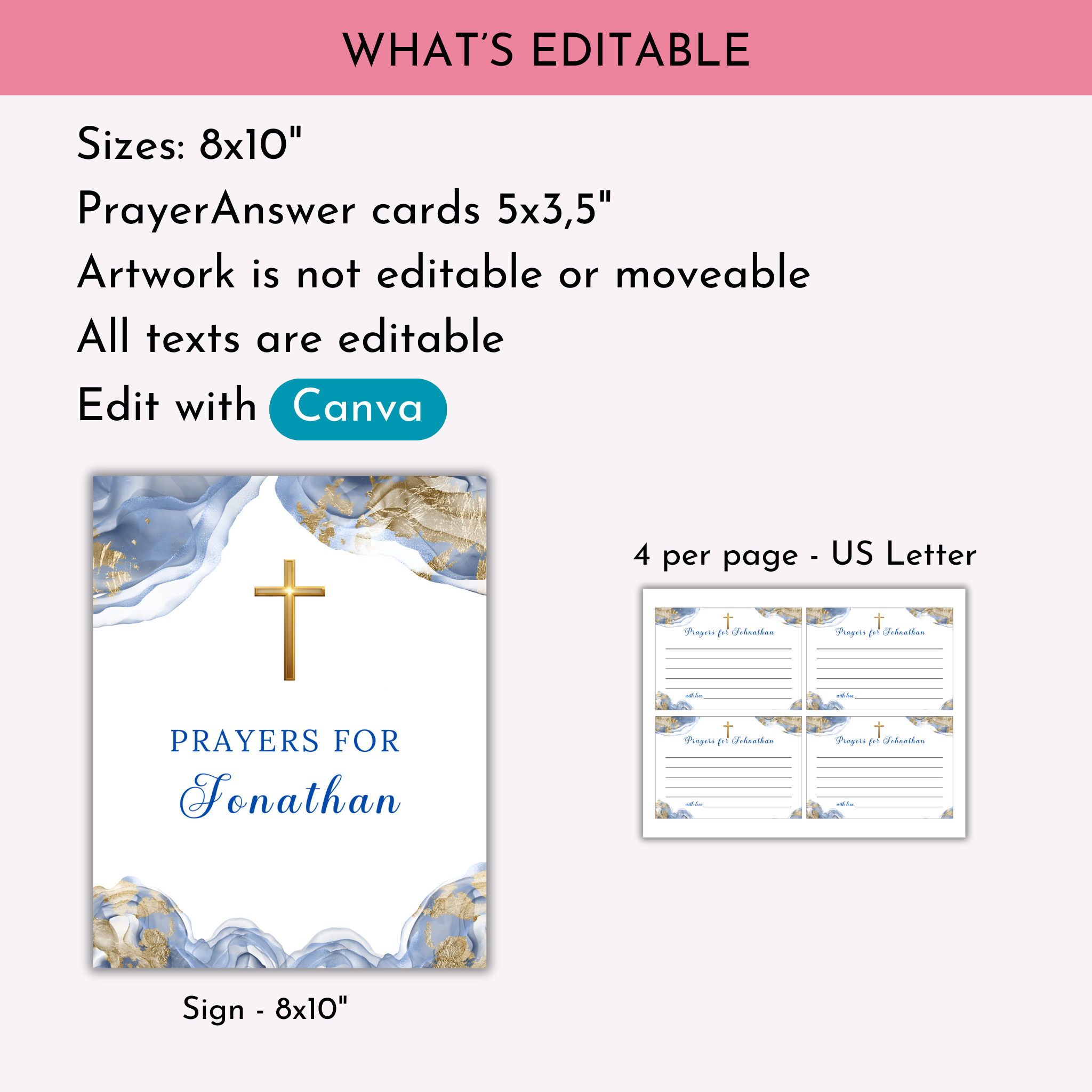 First Communion Prayer Sign and Card - Blue