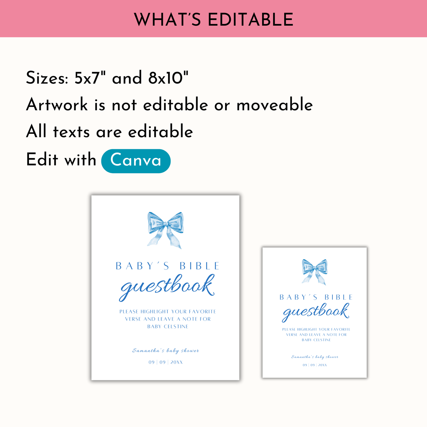 Baby's Bible Guestbook - Blue Bow