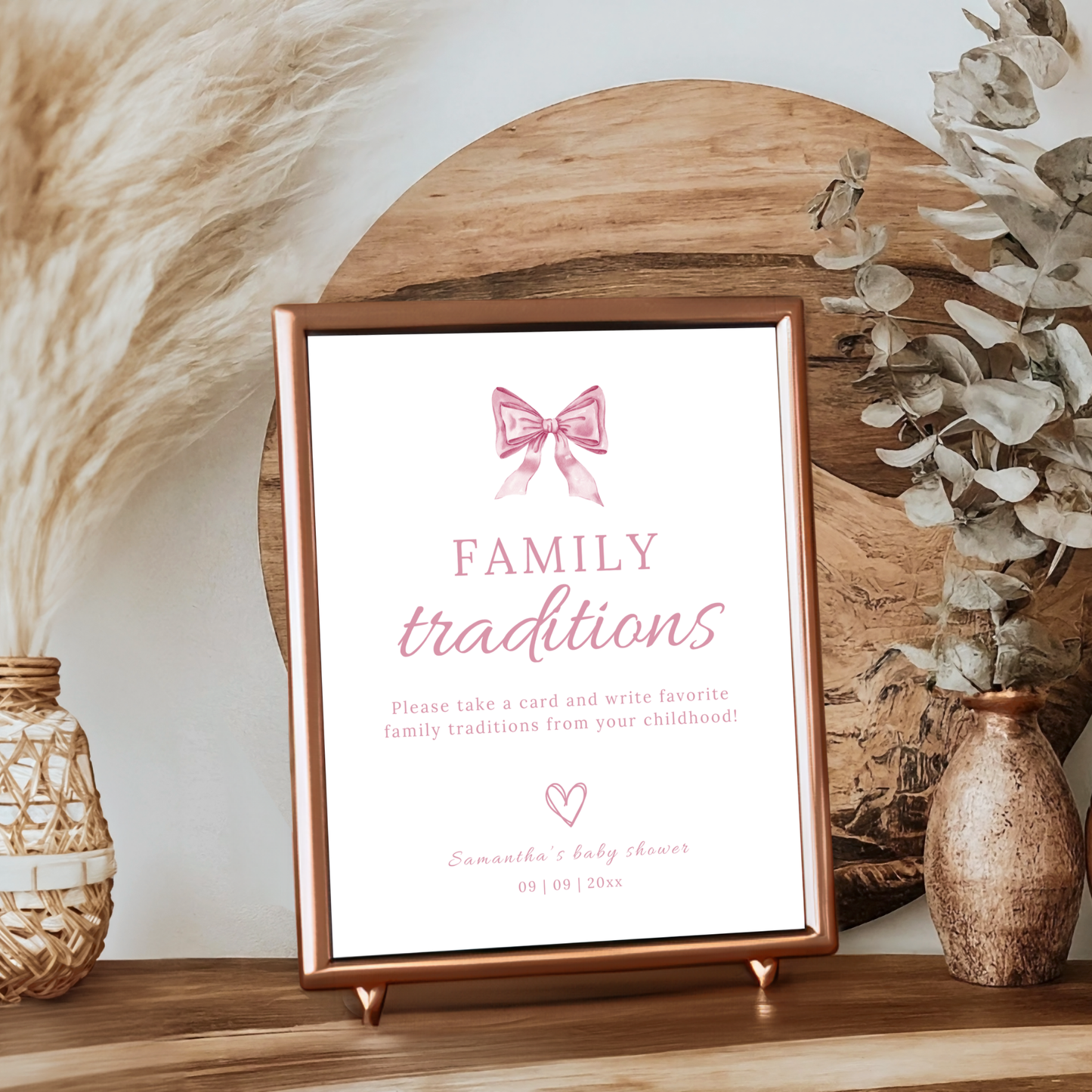 Family Traditions Sign - Pink Bow