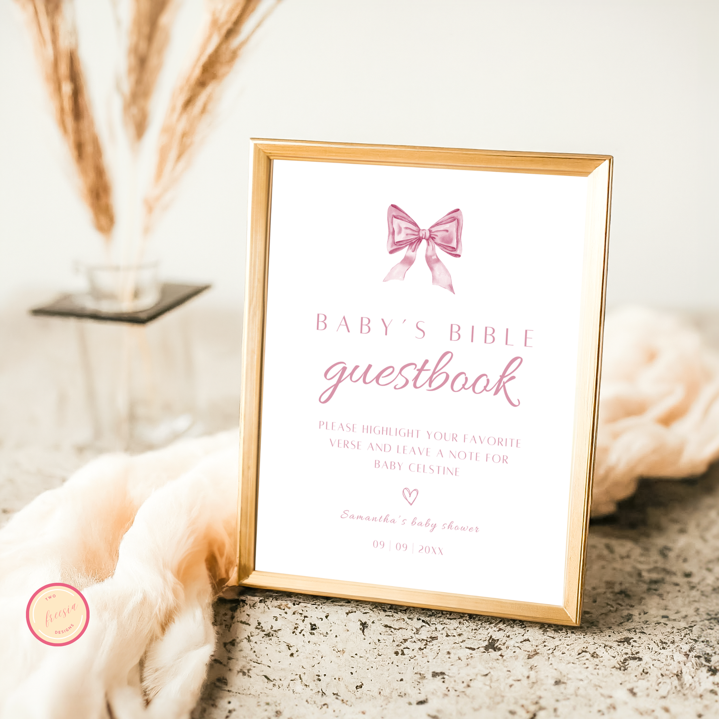 Baby's Bible Guestbook - Pink Bow