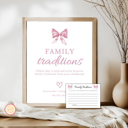 Family Traditions Sign - Pink Bow