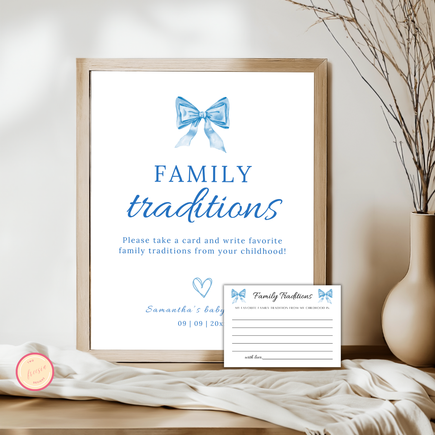Family Traditions Sign - Blue Bow