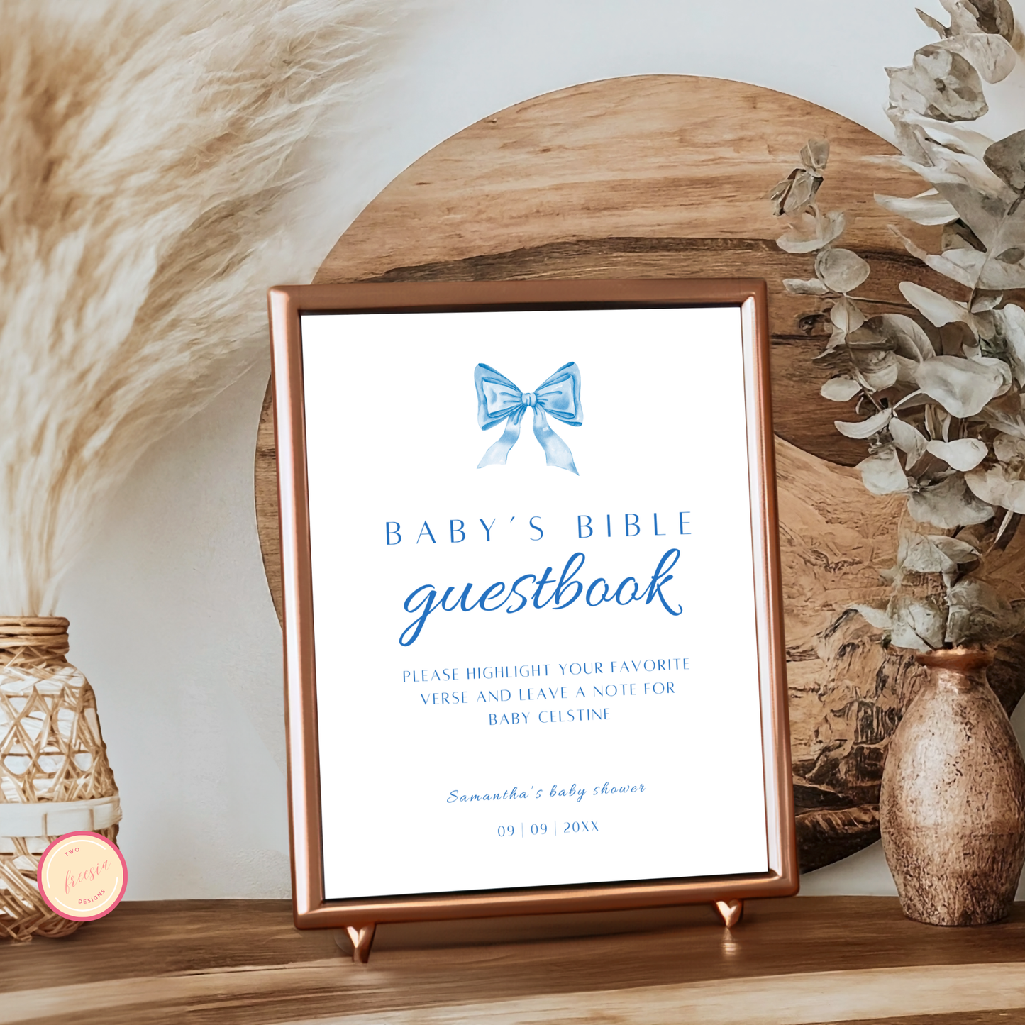Baby's Bible Guestbook - Blue Bow