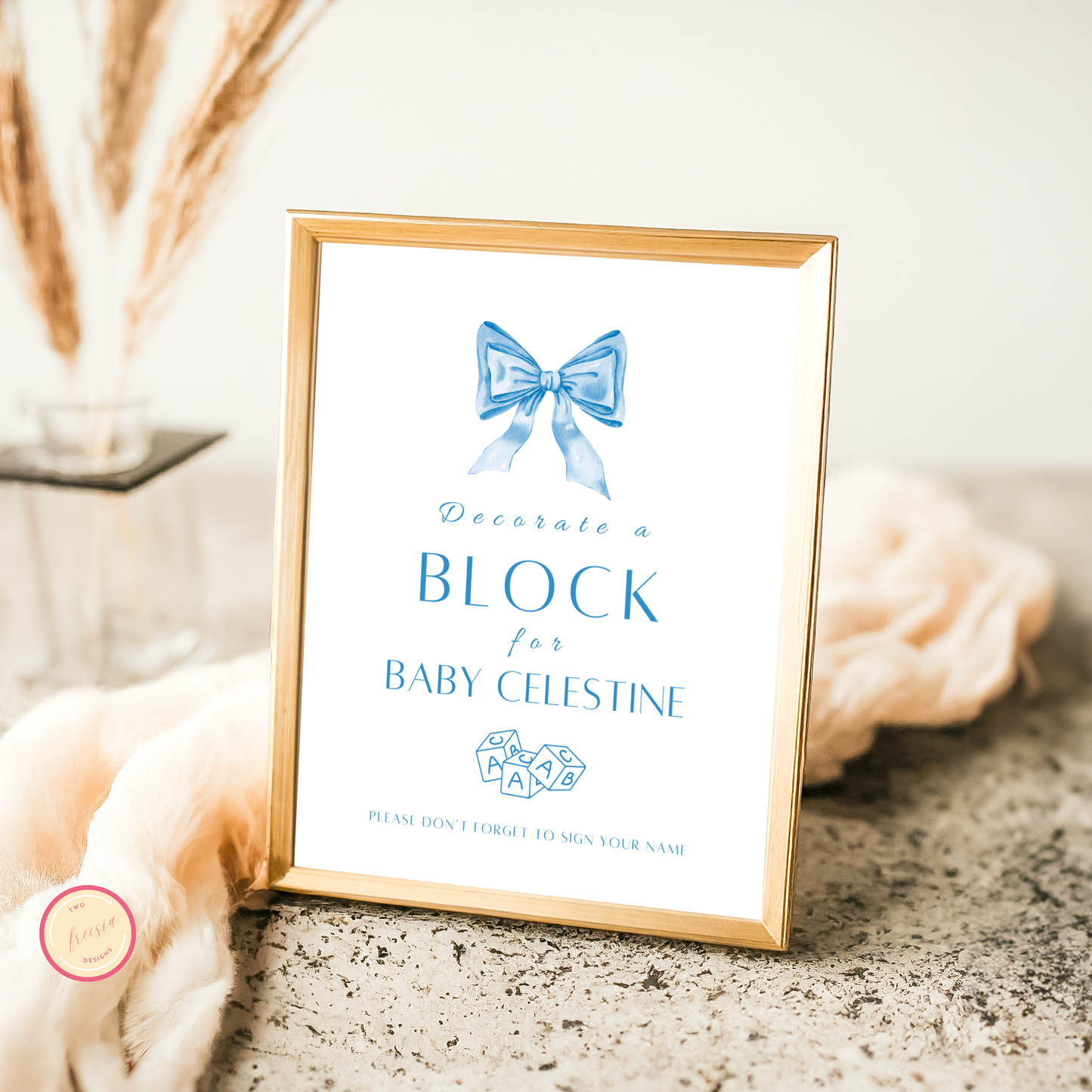 Decorate a block Sign - Blue Bow