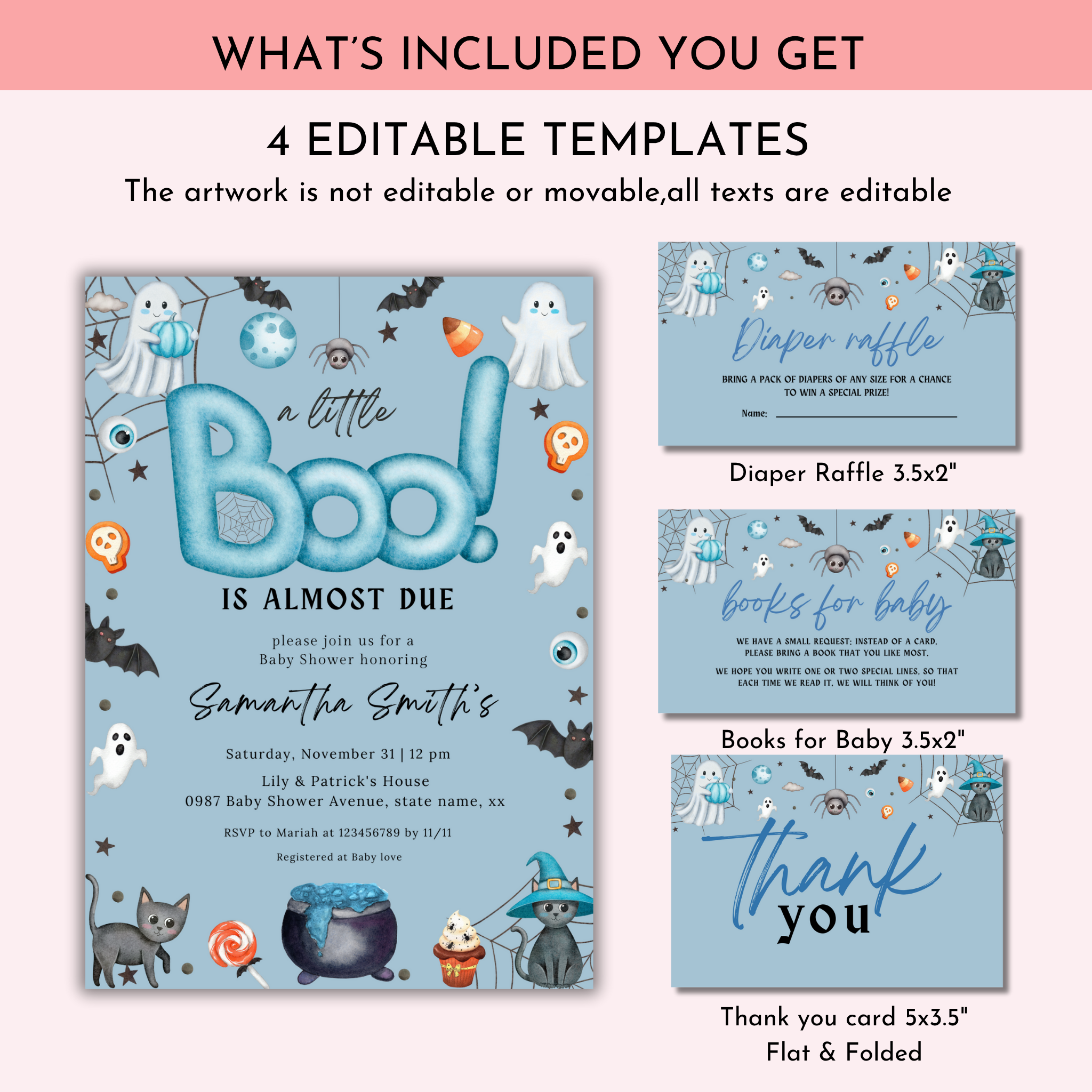 Halloween Boo Baby Shower Invitation Set | Blue