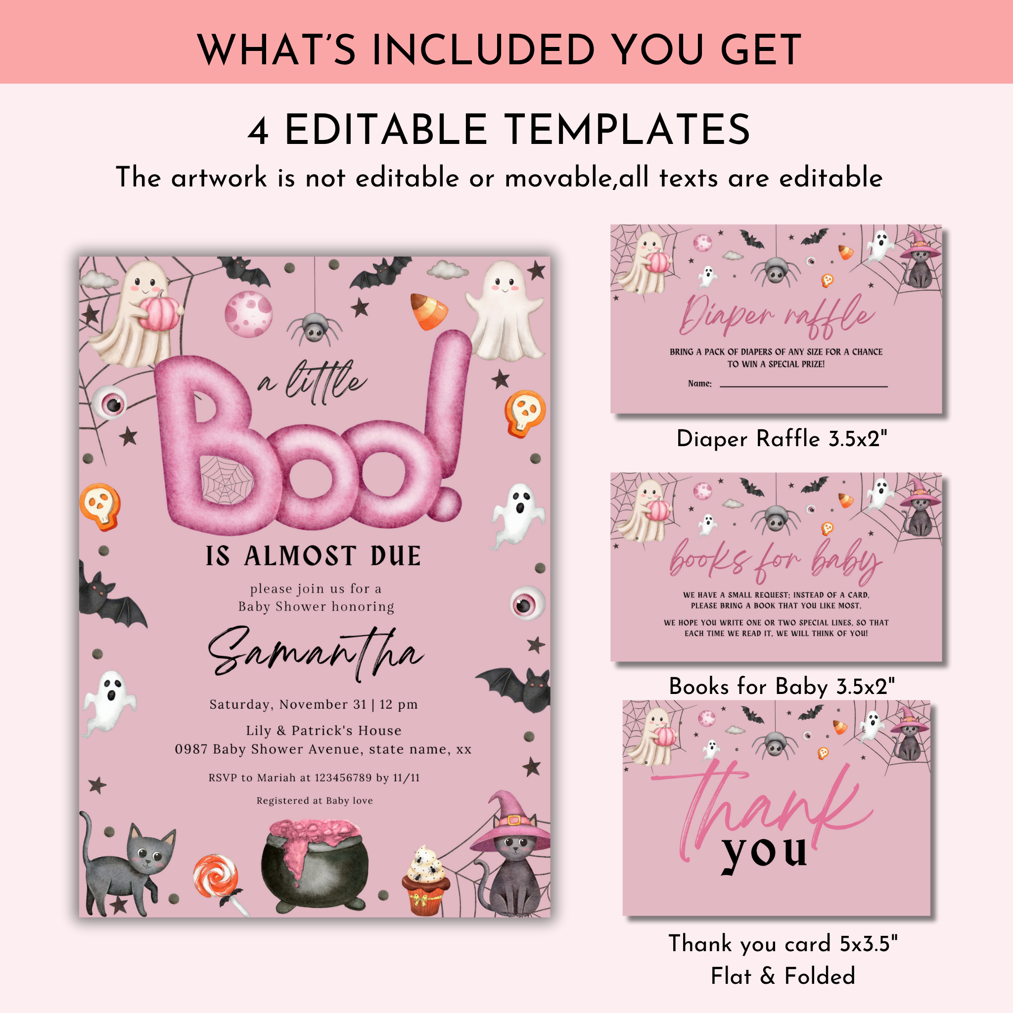 Halloween Boo Baby Shower Invitation Set | Pink