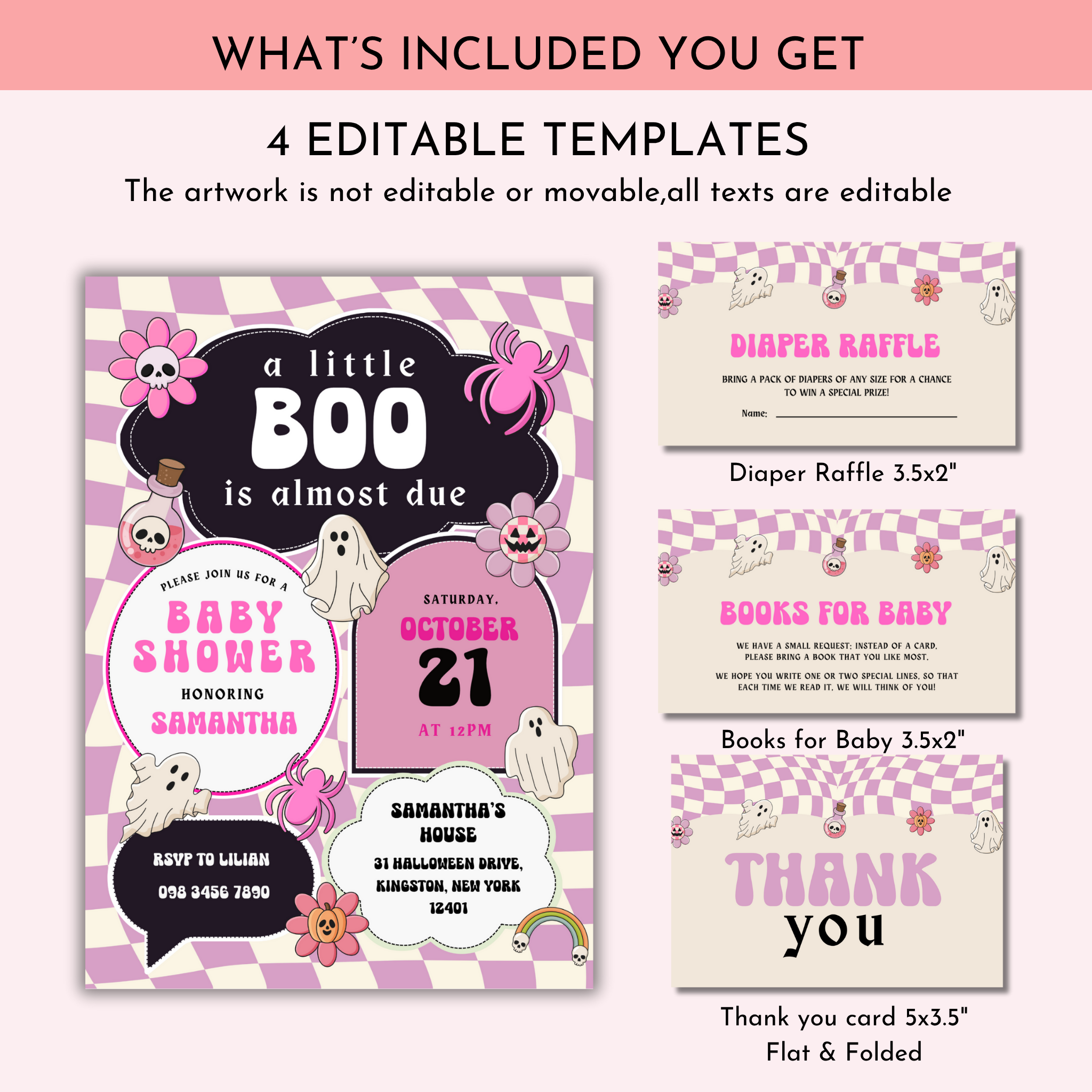 Little Boo Shower Invitation Bundle - Pink Retro