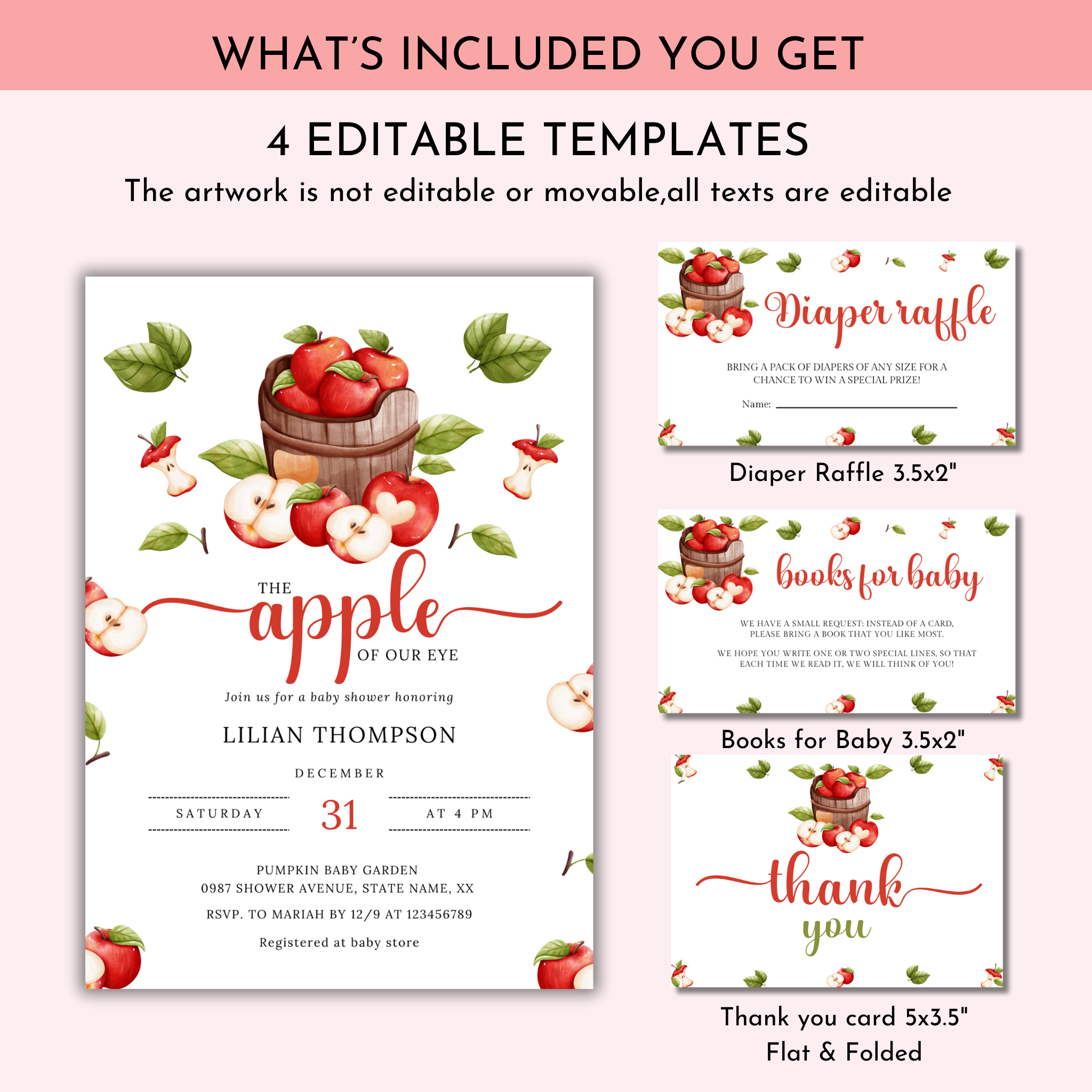 Apple Baby Shower Invitation Set
