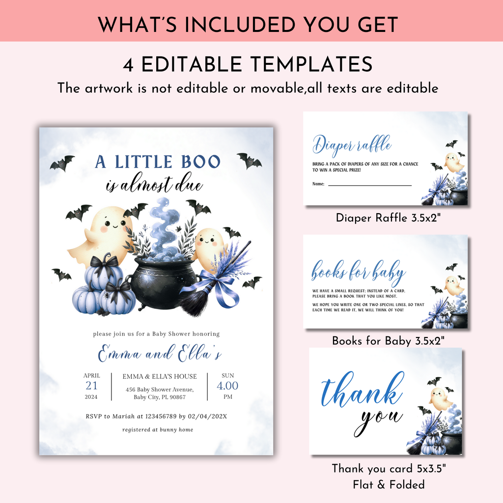 Halloween Baby Shower Invitation Set | Blue