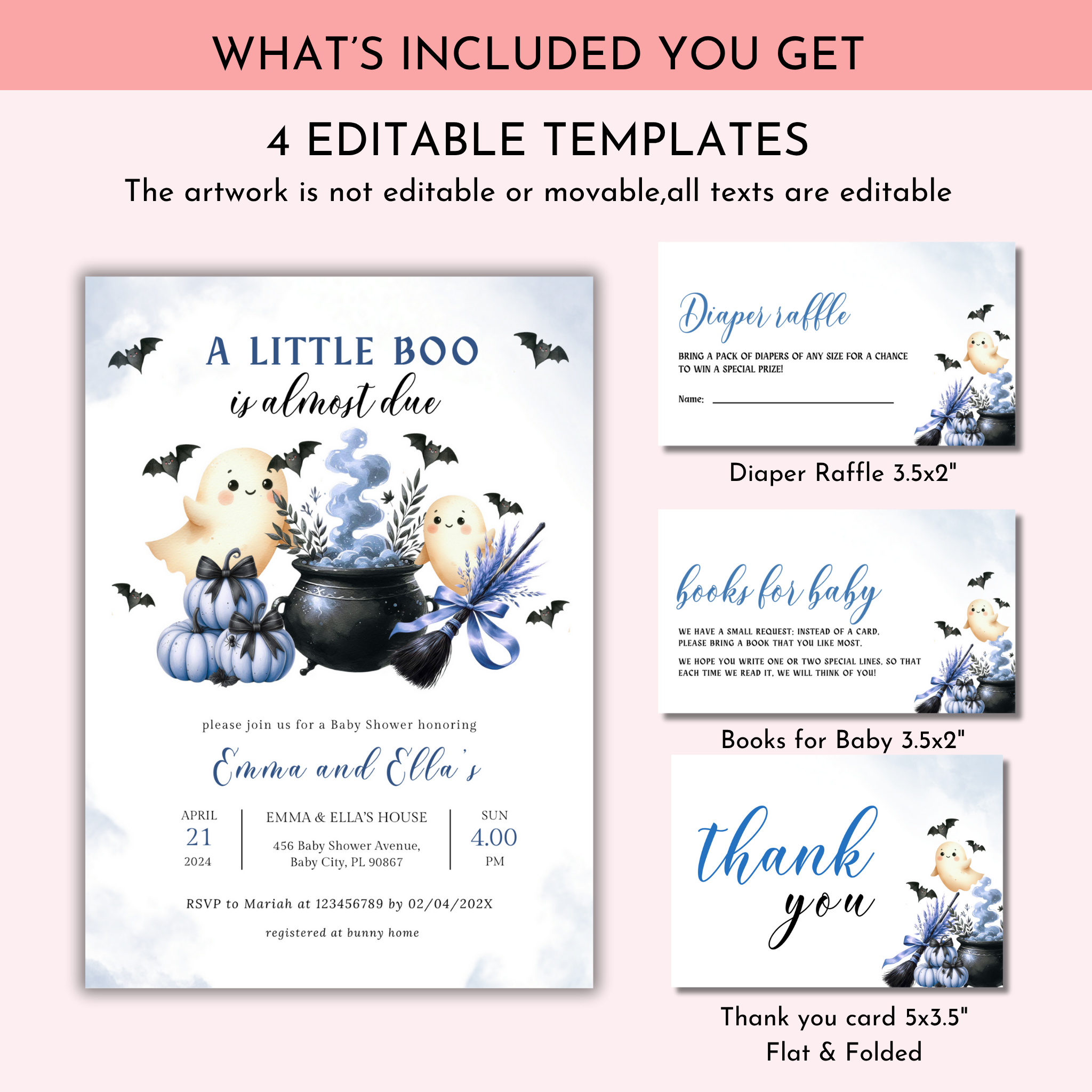 Halloween Baby Shower Invitation Set | Blue