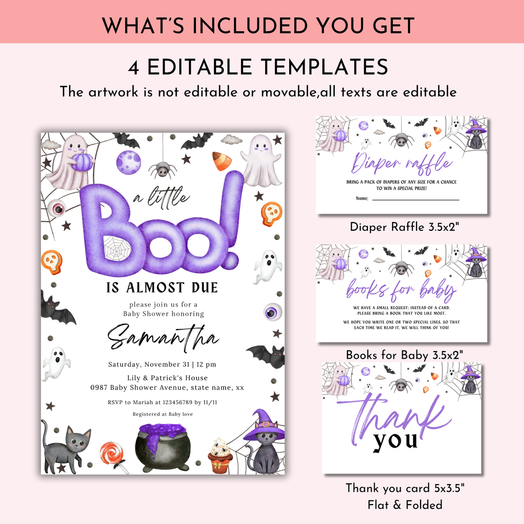 Halloween Boo Baby Shower Invitation Set | Purple