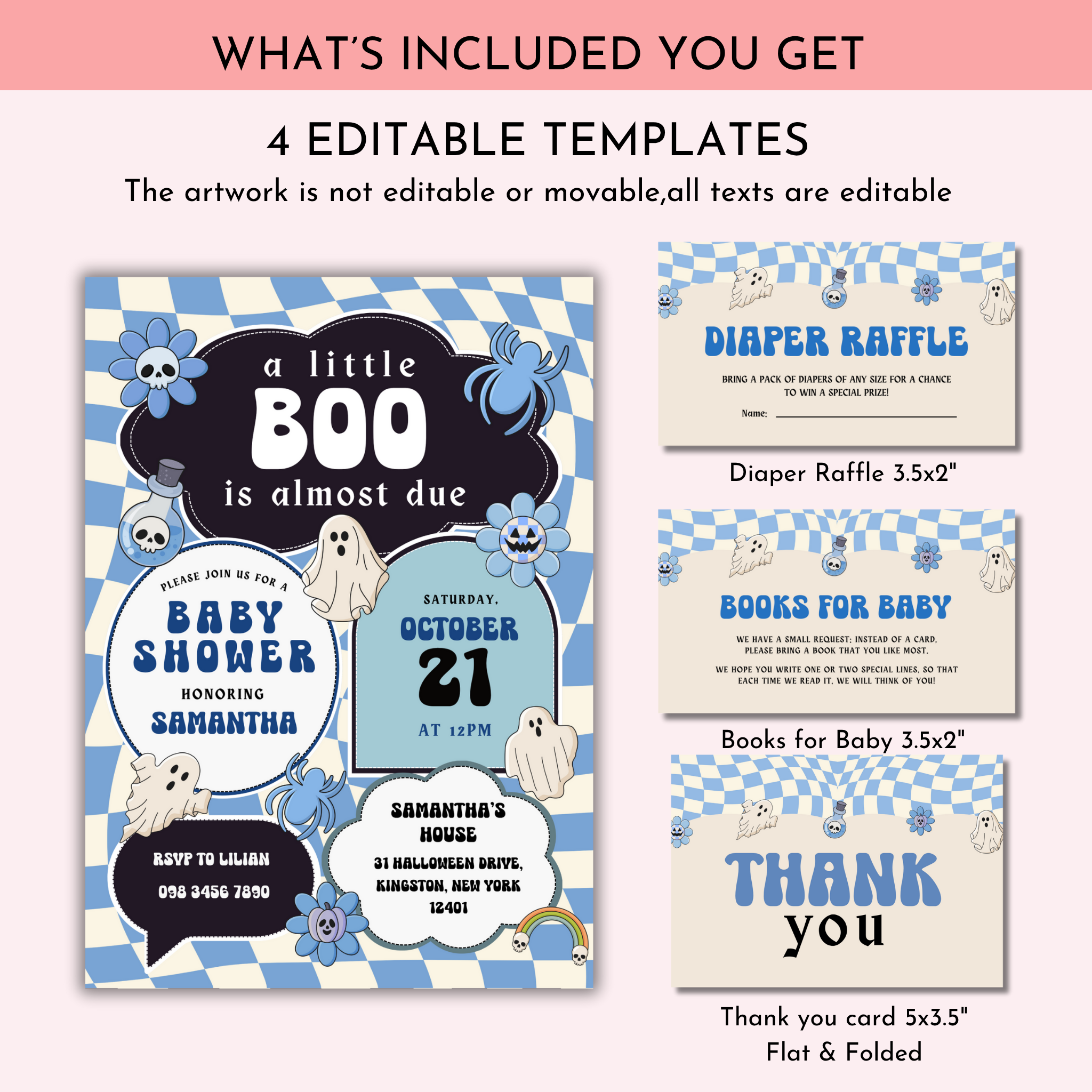 Little Boo Shower Invitation Bundle - Blue Retro