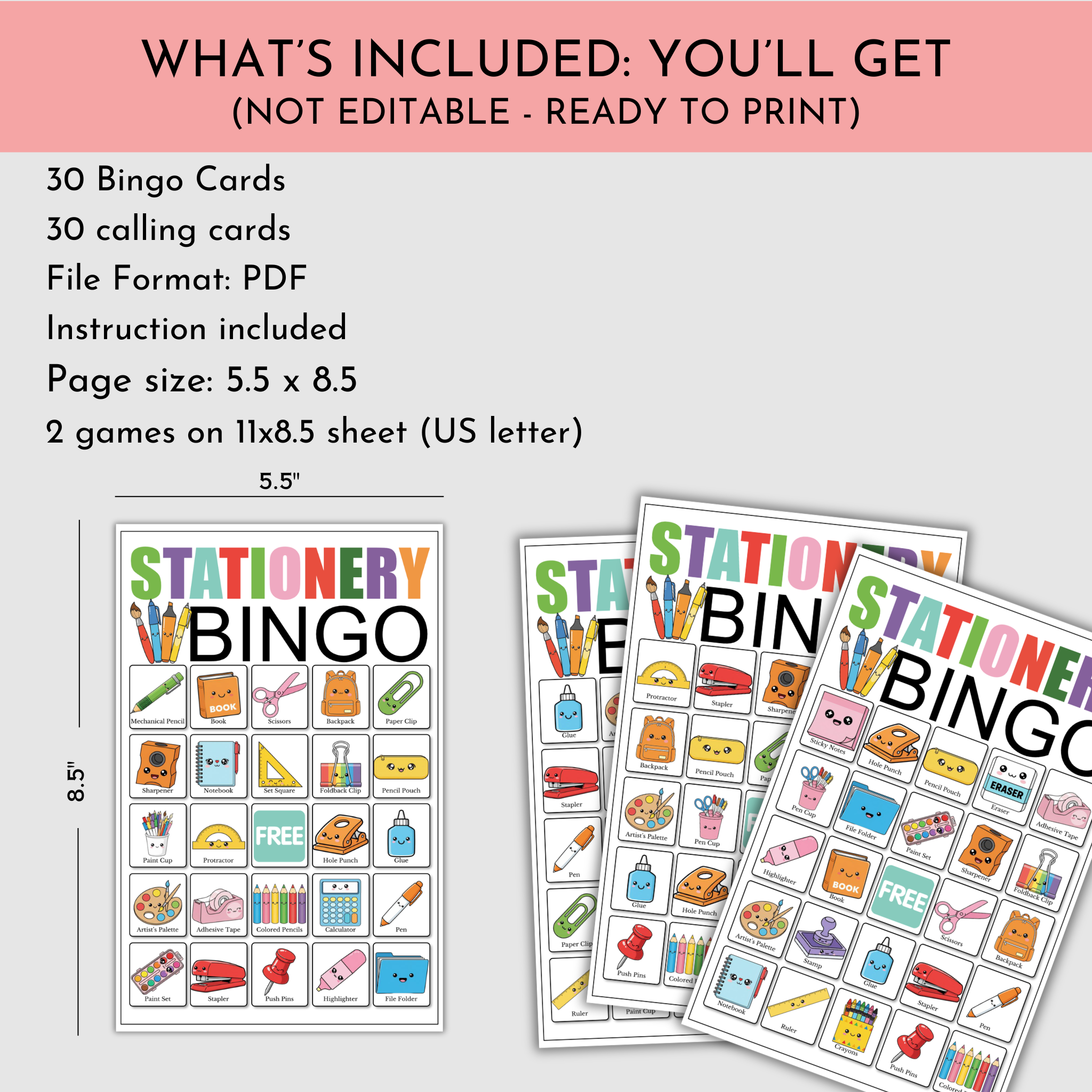 Stationery Bingo Game