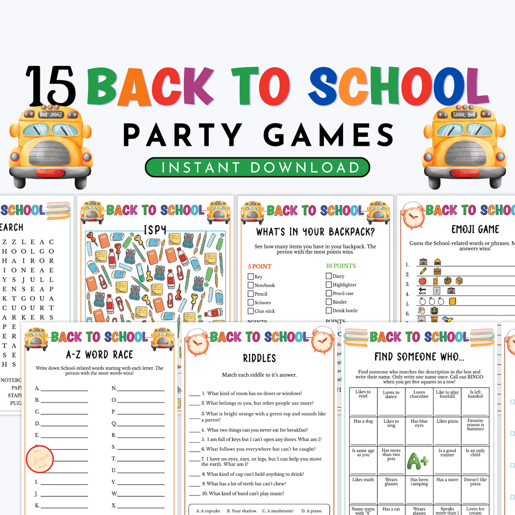 Back to School Games (15 Games)