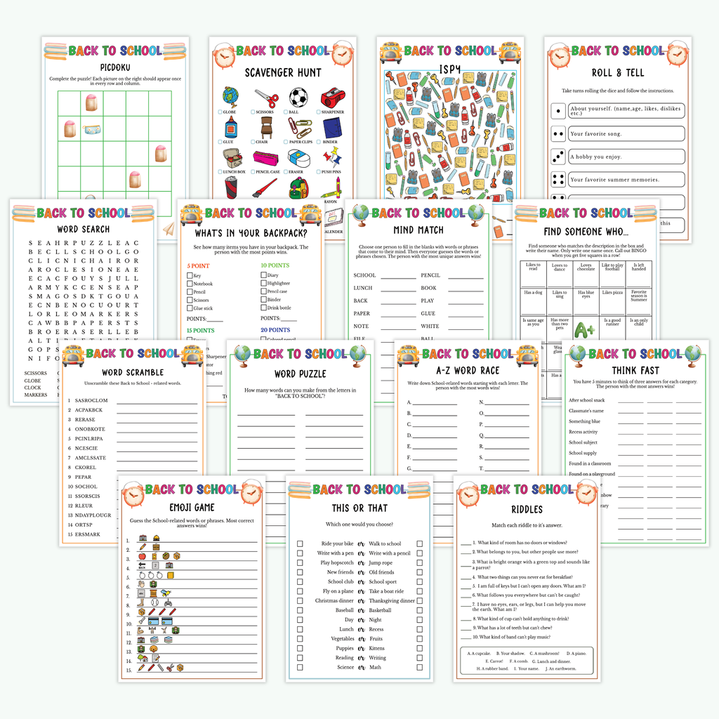 Back to School Games (15 Games)