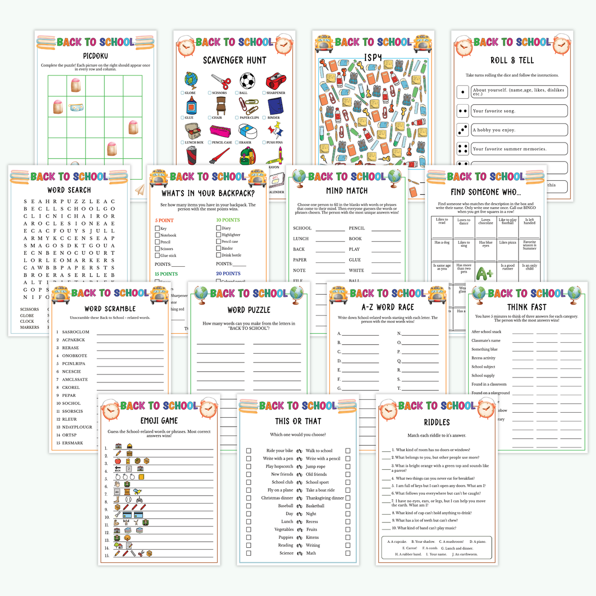 Back to School Games (15 Games)