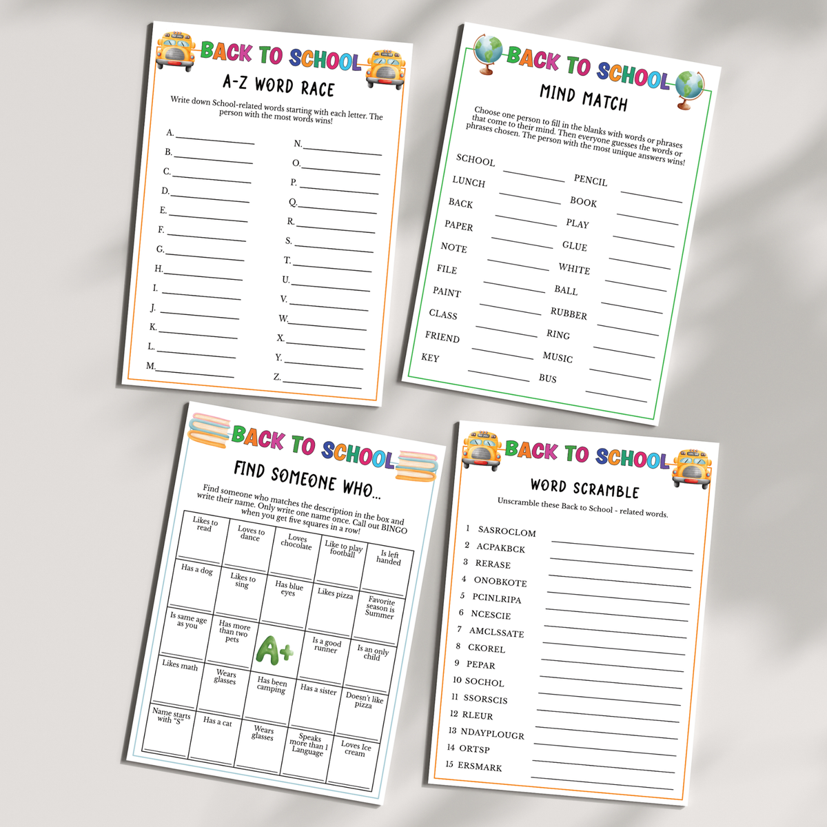 Back to School Games (15 Games)
