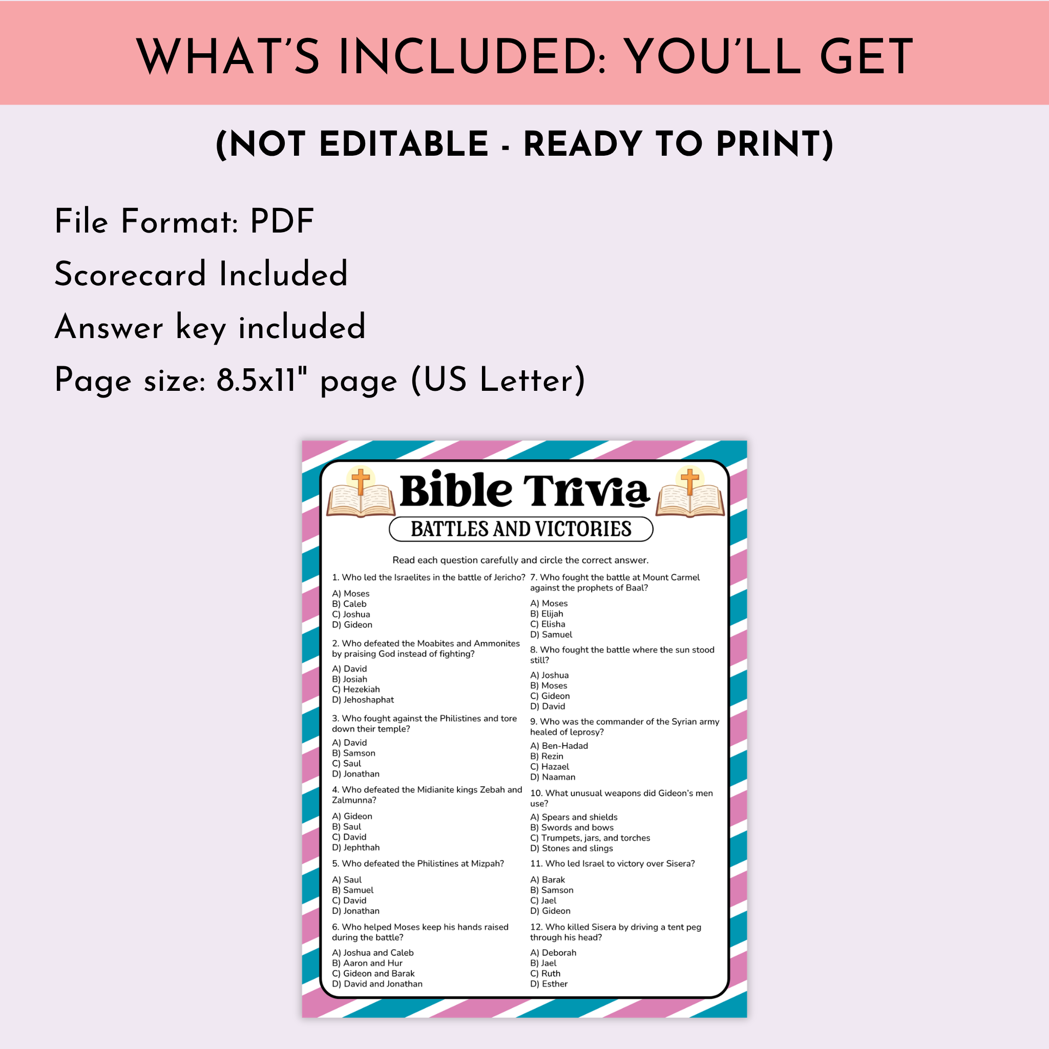 Bible Battles and Victories Trivia Game