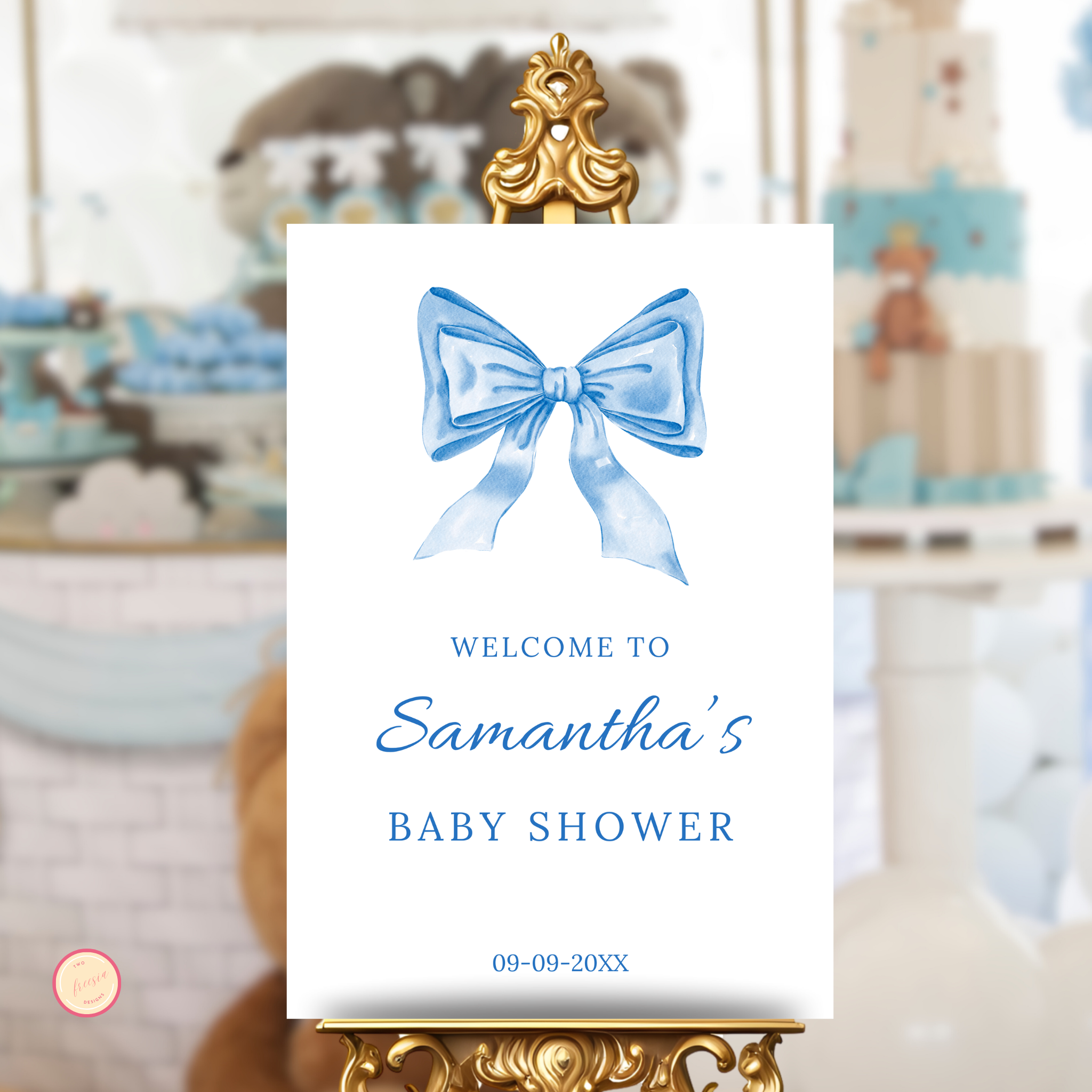 Blue Bow Baby Shower Welcome Sign